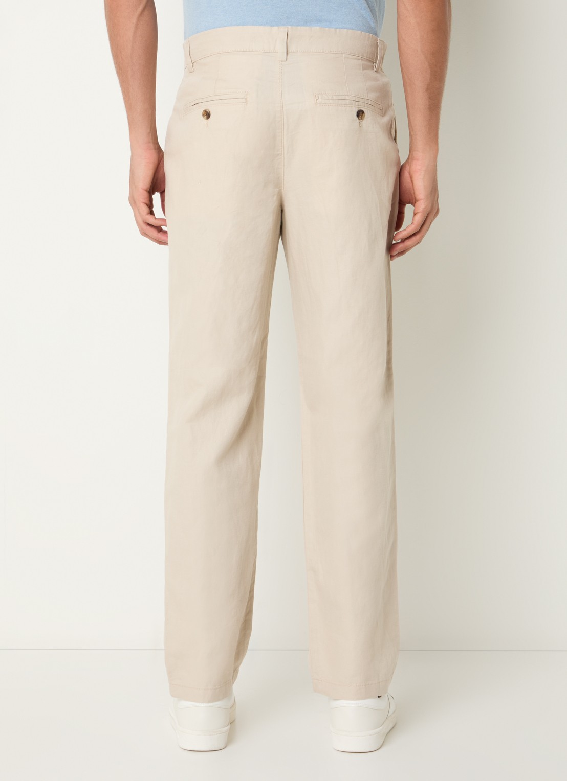 Selected Miles straight fit chino in linnenblend met steekzakken - achterkant 3 beige