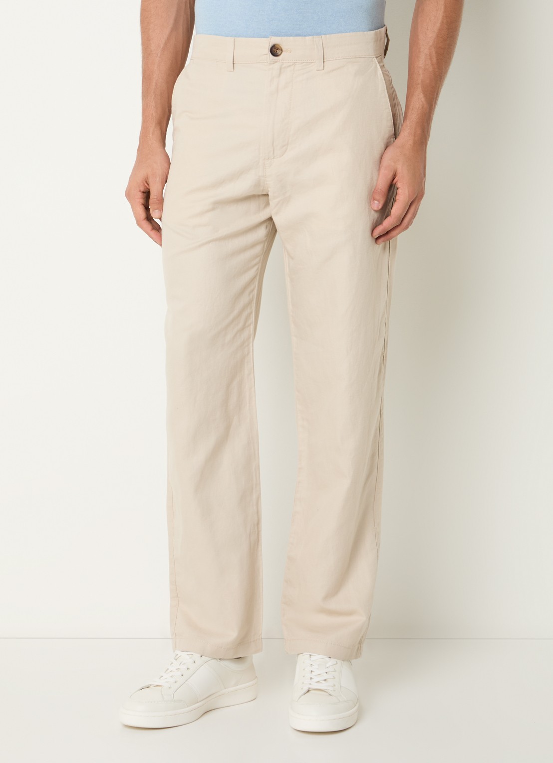 Selected Miles straight fit chino in linnenblend met steekzakken - detail beige