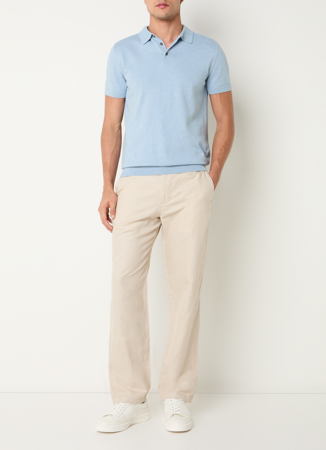 Selected Miles straight fit chino in linnenblend met steekzakken - voorkant 5 beige