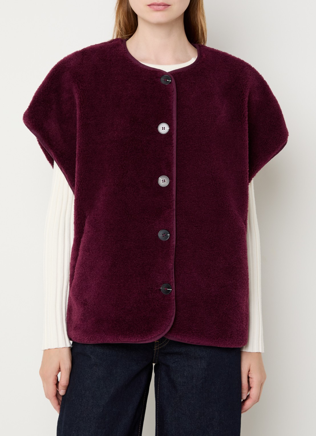 Selected Milla vest van teddy met steekzakken - detail 4 aubergine