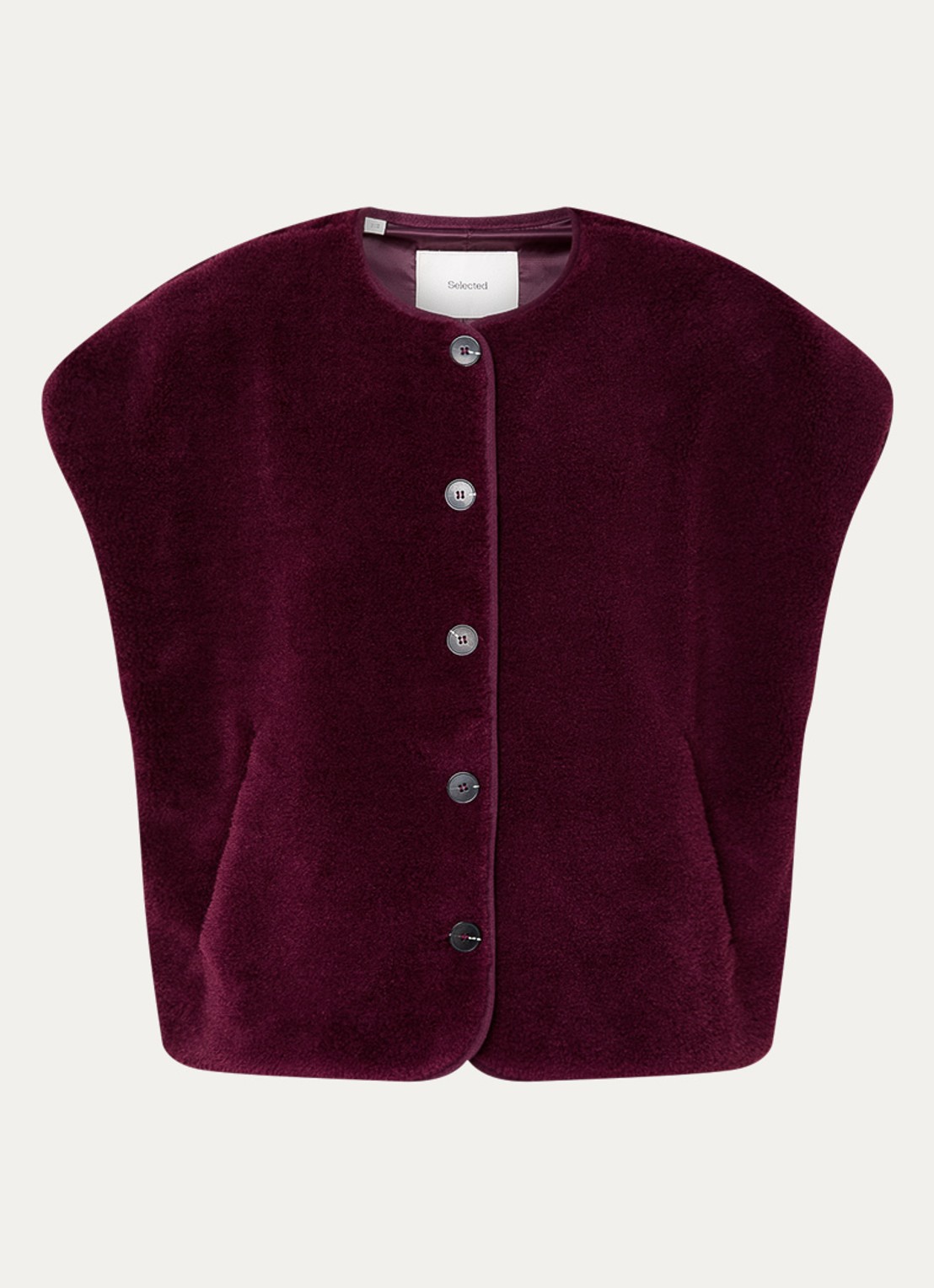 Selected Milla vest van teddy met steekzakken - voorkant 2 aubergine