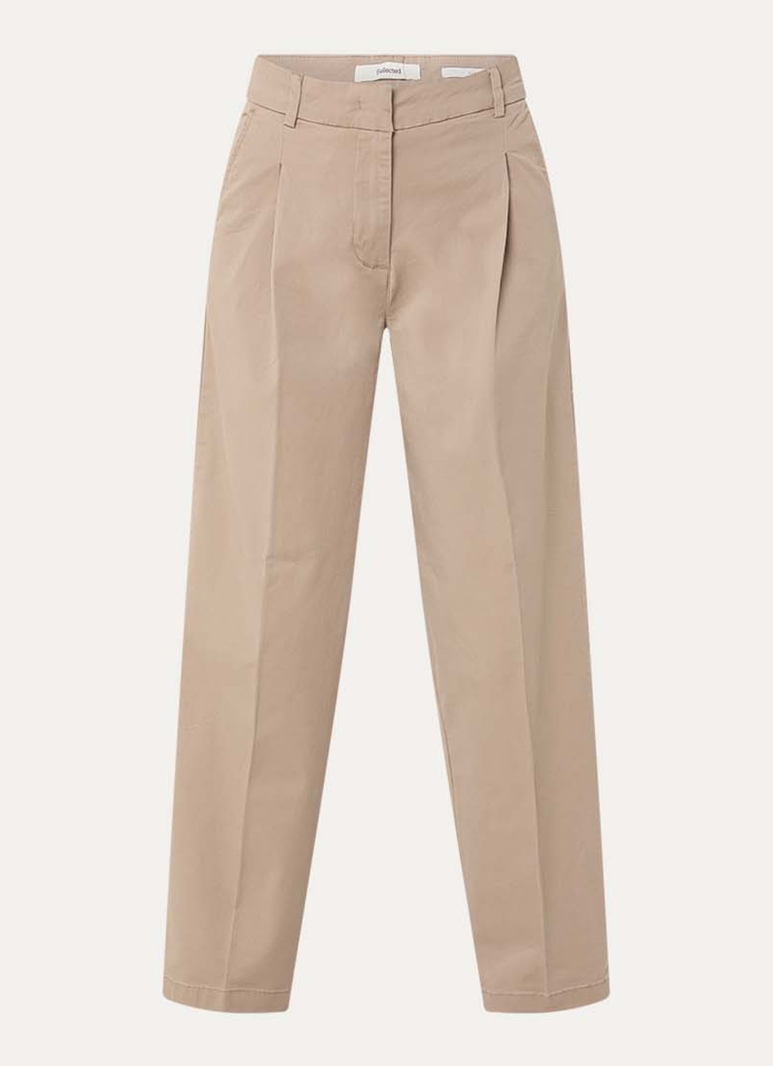 Selected Mille high waist tapered fit broek met steekzakken - voorkant 2 beige