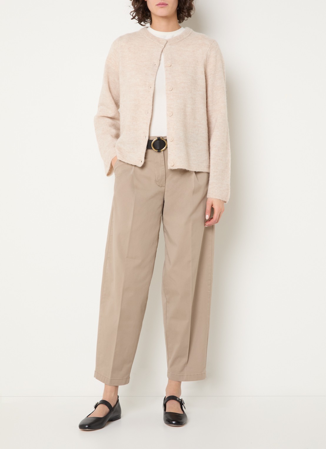 Selected Mille high waist tapered fit broek met steekzakken - voorkant 3 beige