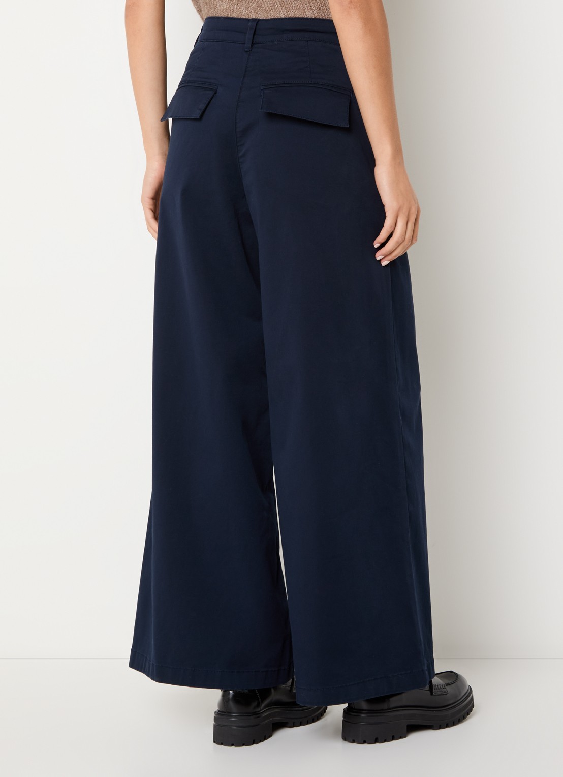 Selected Mille high waist wide leg broek met steekzakken - achterkant 4 donkerblauw