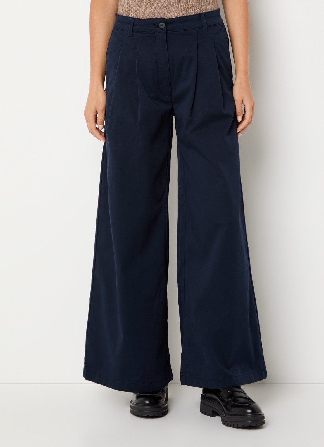 Selected Mille high waist wide leg broek met steekzakken - detail 3 donkerblauw