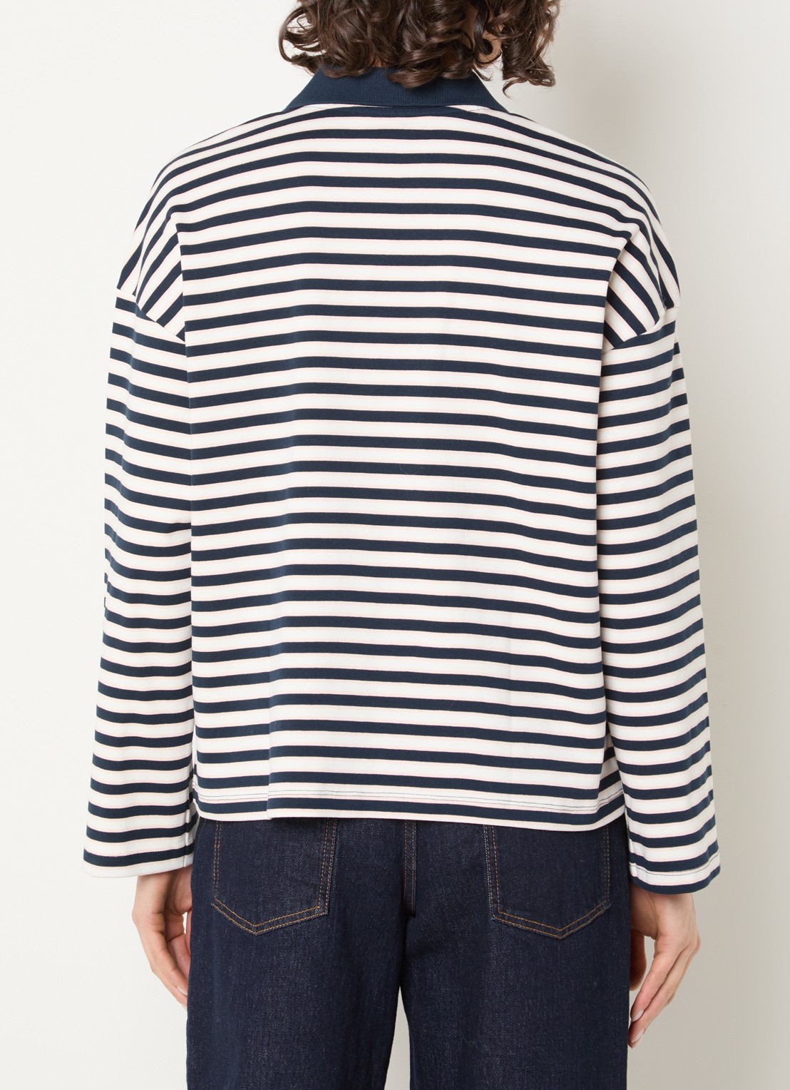 Selected Milly polo met streepprint en logo - achterkant donkerblauw