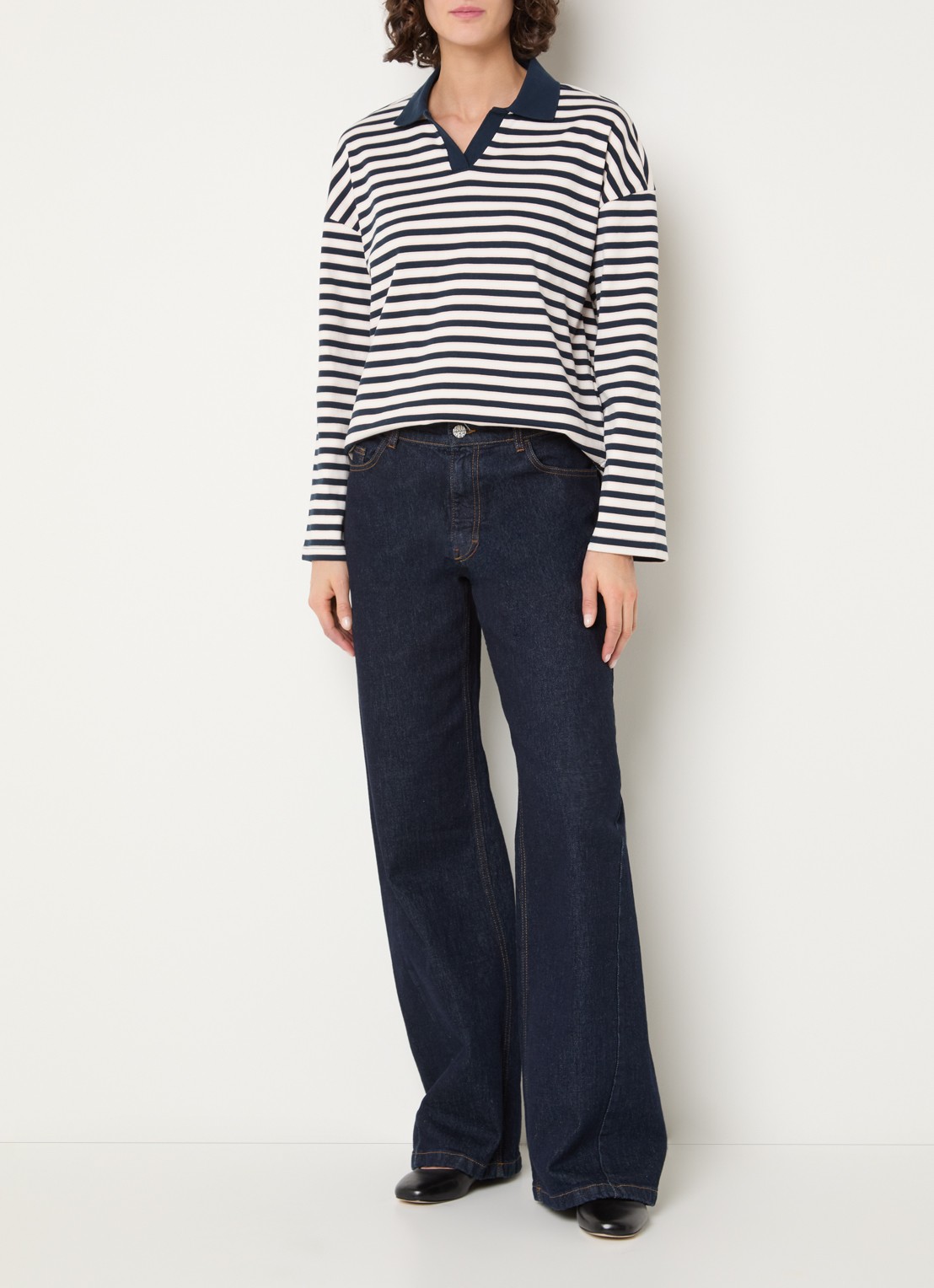 Selected Milly polo met streepprint en logo - voorkant 3 donkerblauw