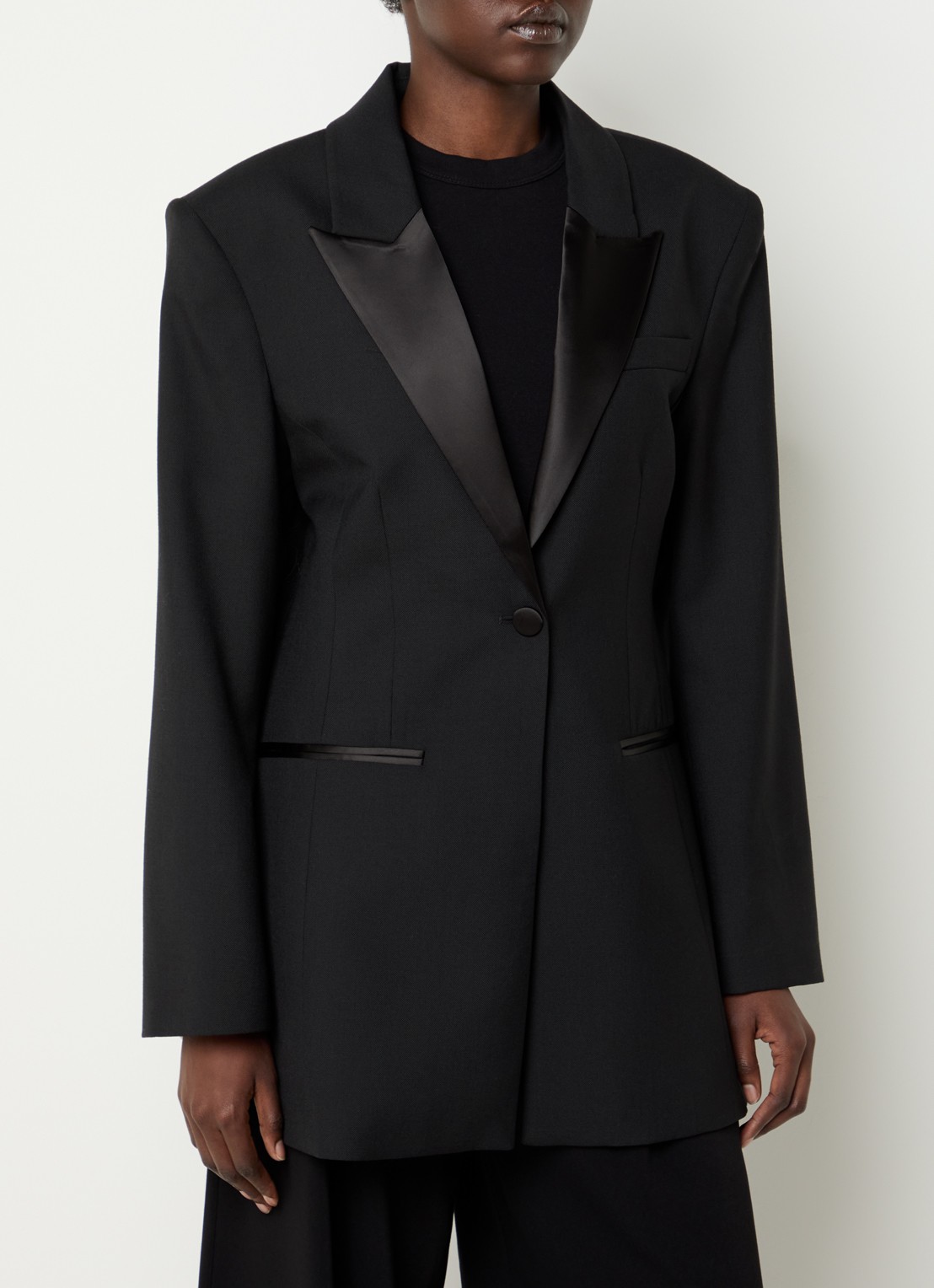 Selected Miya blazer met split en paspelzakken - detail zwart
