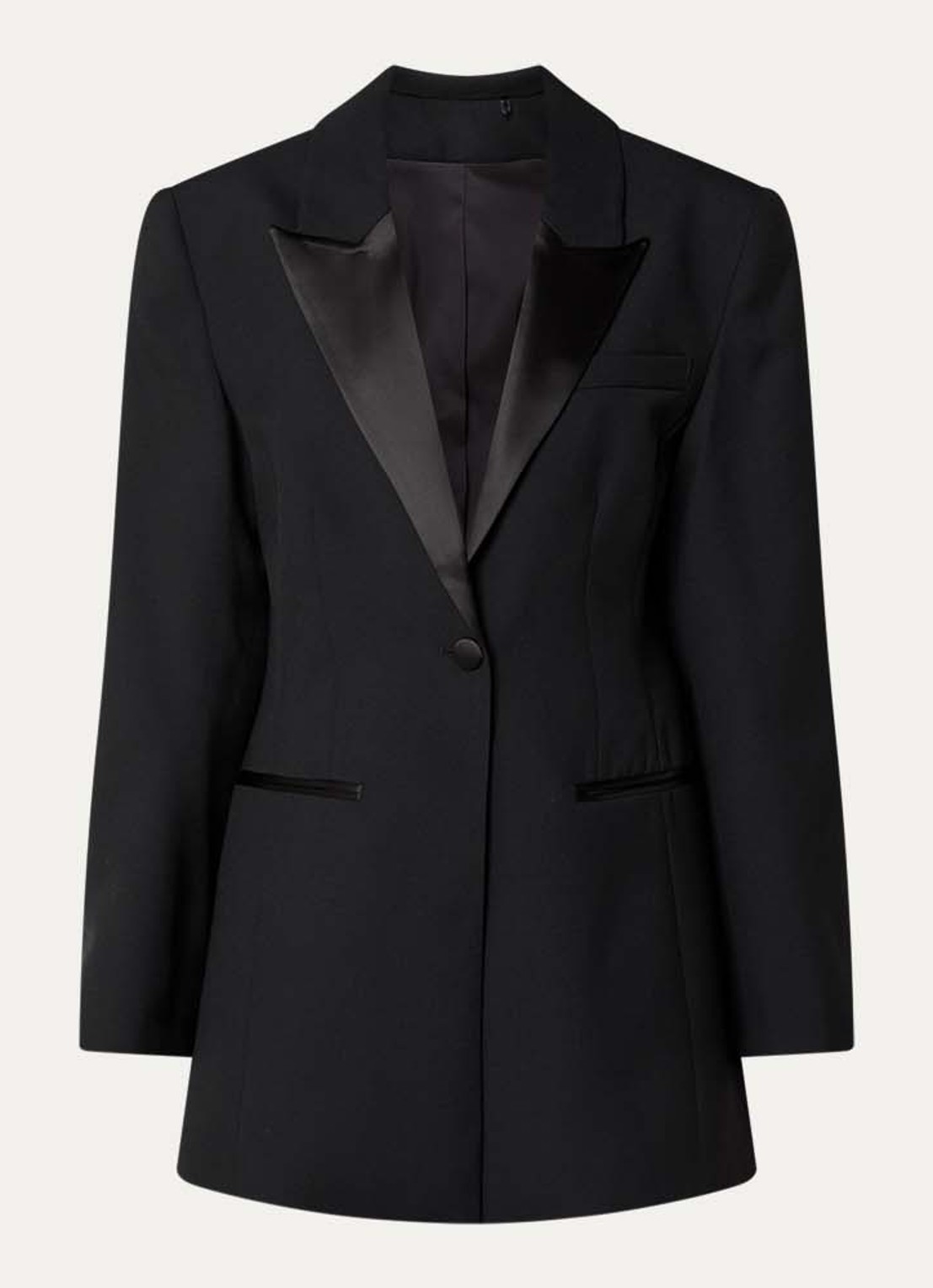 Selected Miya blazer met split en paspelzakken - voorkant 3 zwart