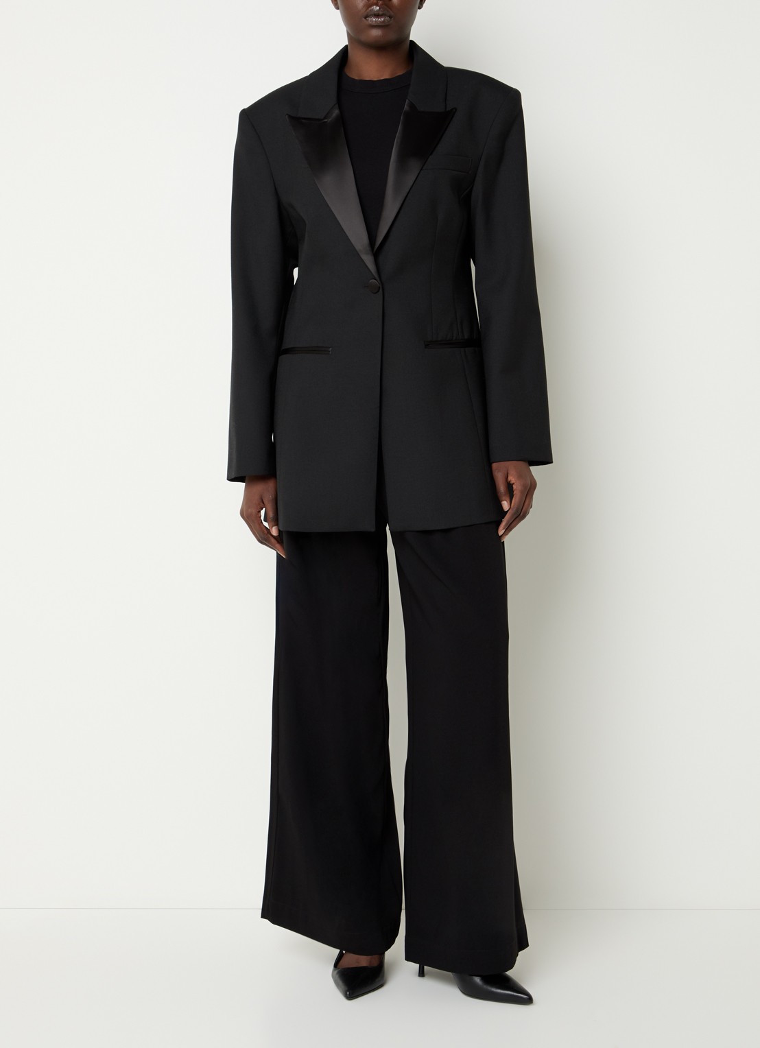 Selected Miya blazer met split en paspelzakken - voorkant 4 zwart