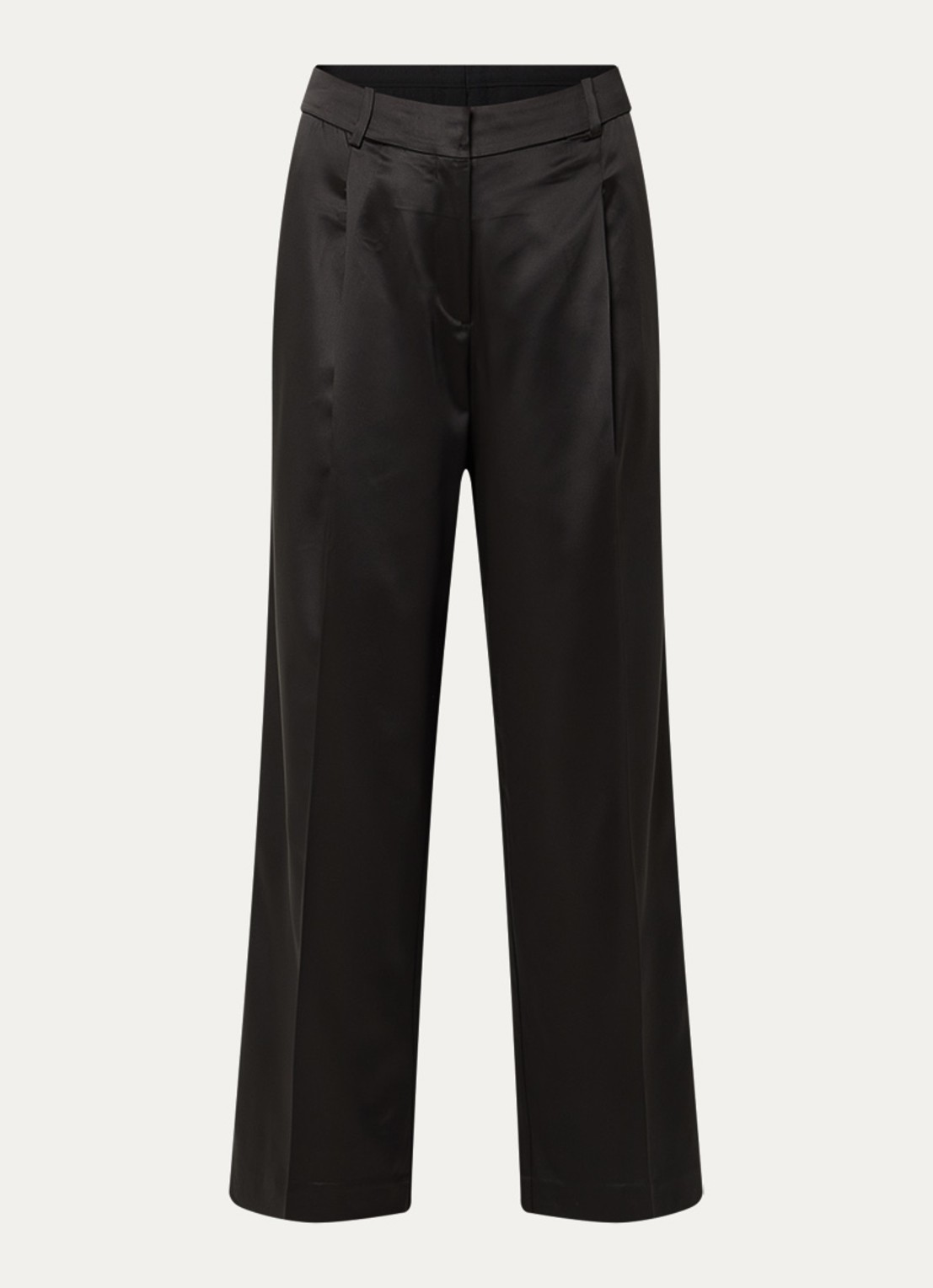 Selected Miya high waist wide fit pantalon van satijn met plooidetail - voorkant 2 zwart