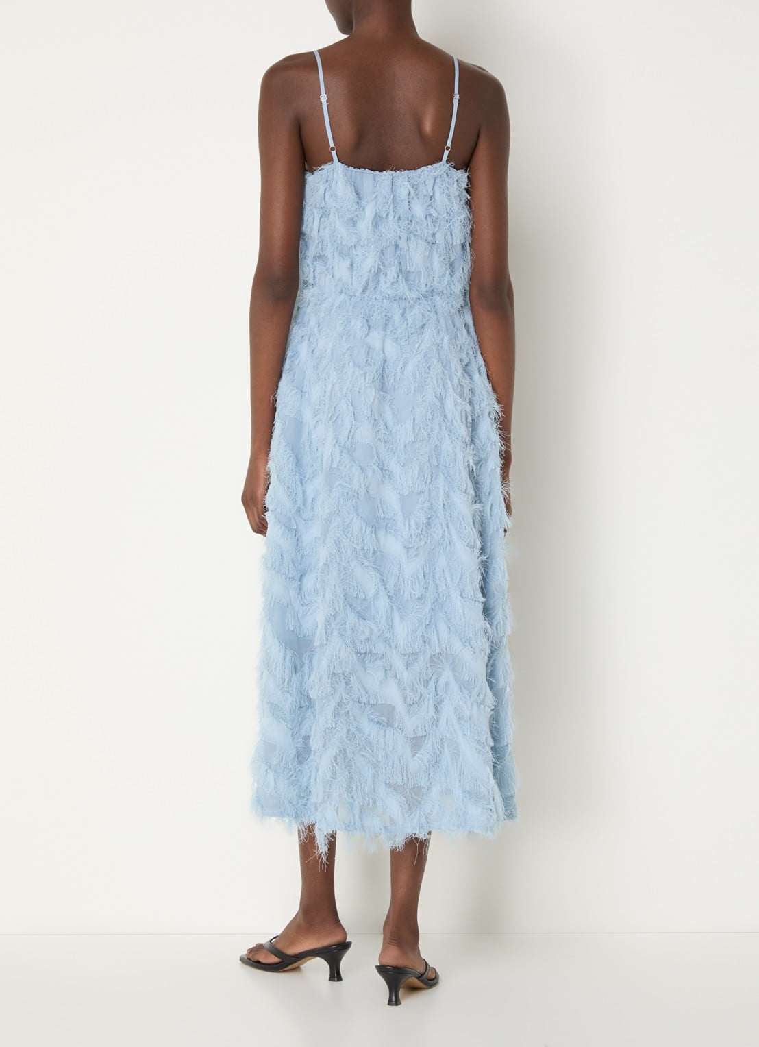 Selected Myline semi-transparante midi jurk met structuur - achterkant blauwgrijs