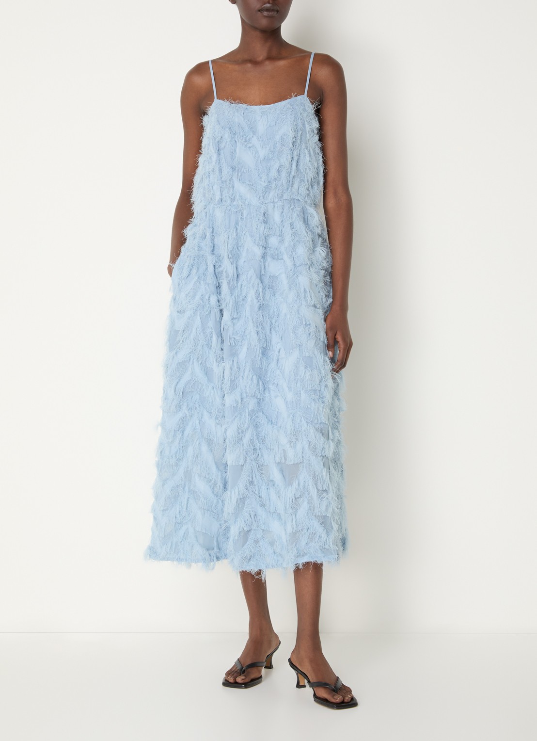 Selected Myline semi-transparante midi jurk met structuur - detail 4 blauwgrijs