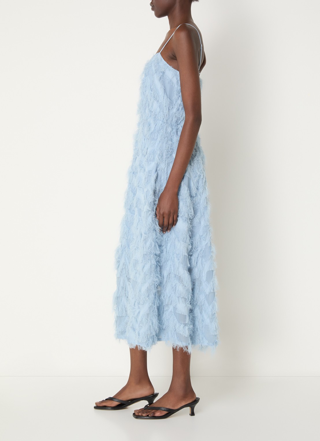 Selected Myline semi-transparante midi jurk met structuur - voorkant 3 blauwgrijs