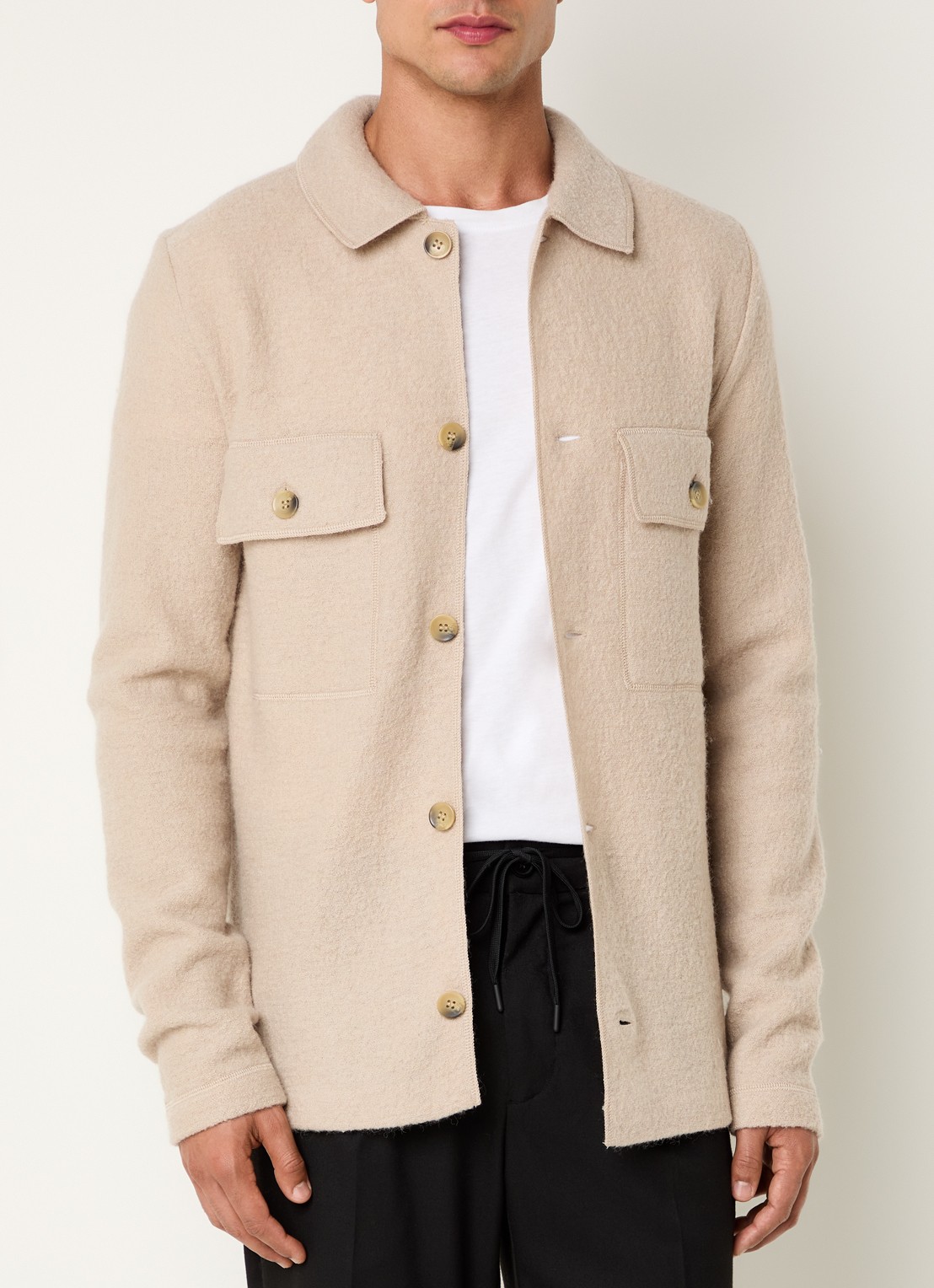 Selected Nealy overshirt van wol - detail beige