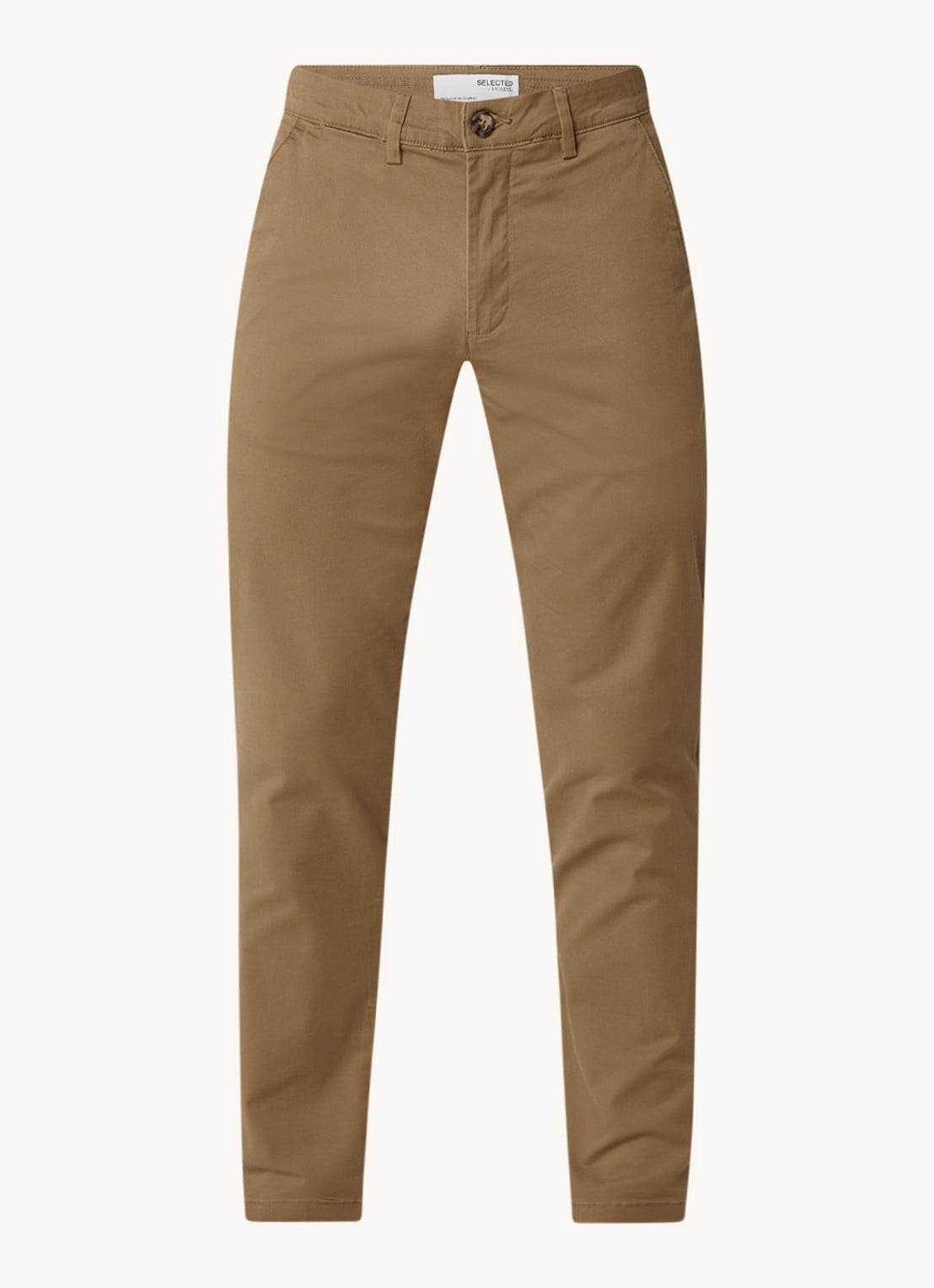 Selected New Miles slim fit chino met steekzakken - voorkant 2 khaki