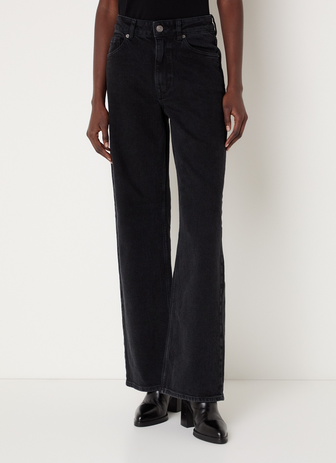 Selected Noos high waist wide leg jeans met gekleurde wassing - detail zwart