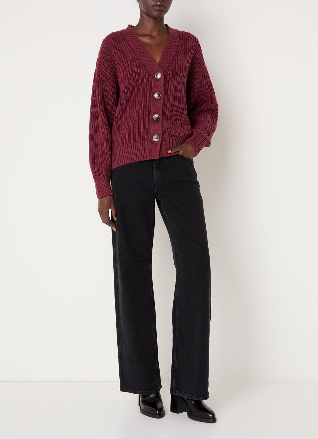 Selected Noos high waist wide leg jeans met gekleurde wassing - voorkant 5 zwart