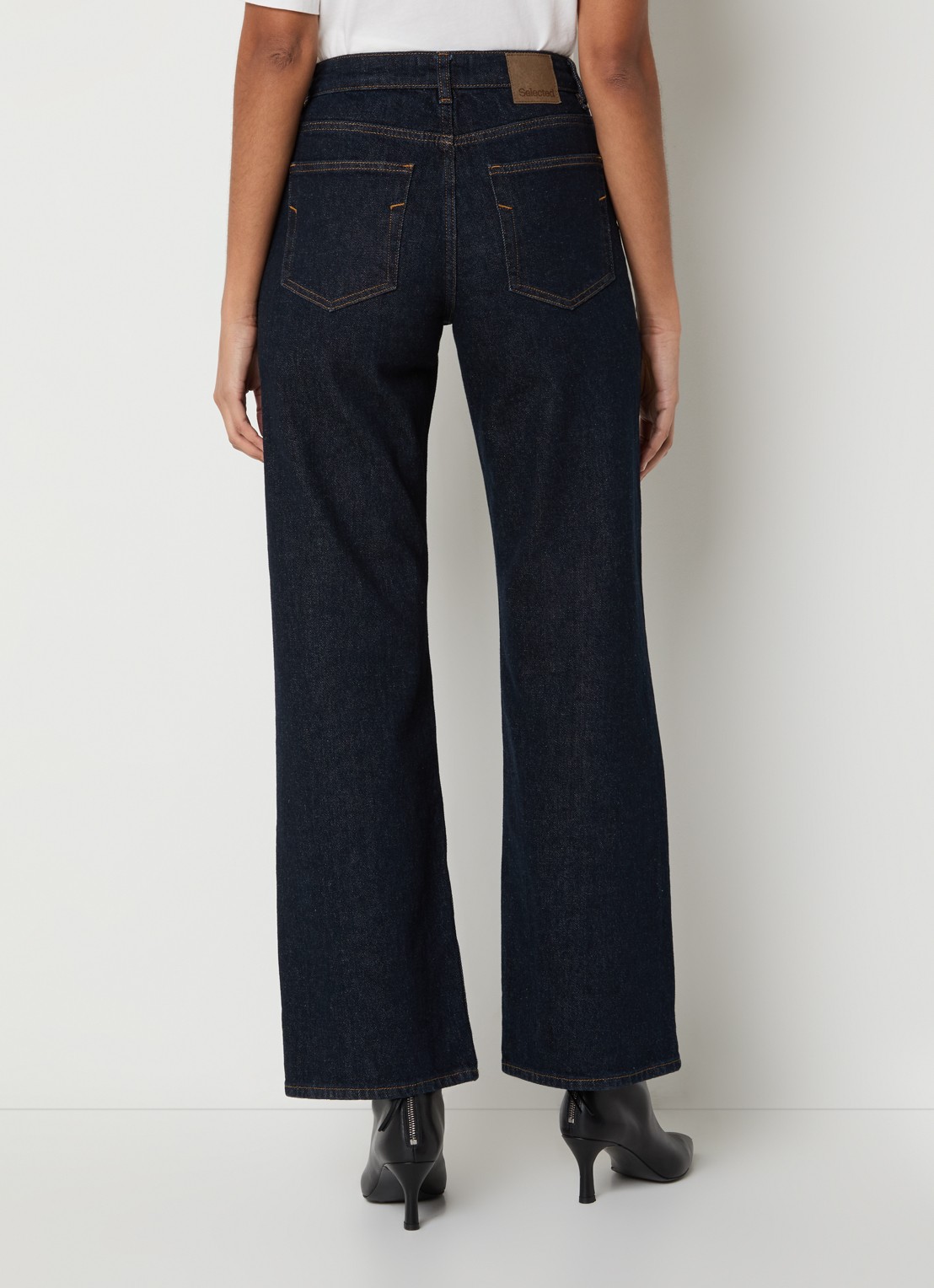 Selected Noos mid waist straight leg jeans met donkere wassing - achterkant 3 indigo