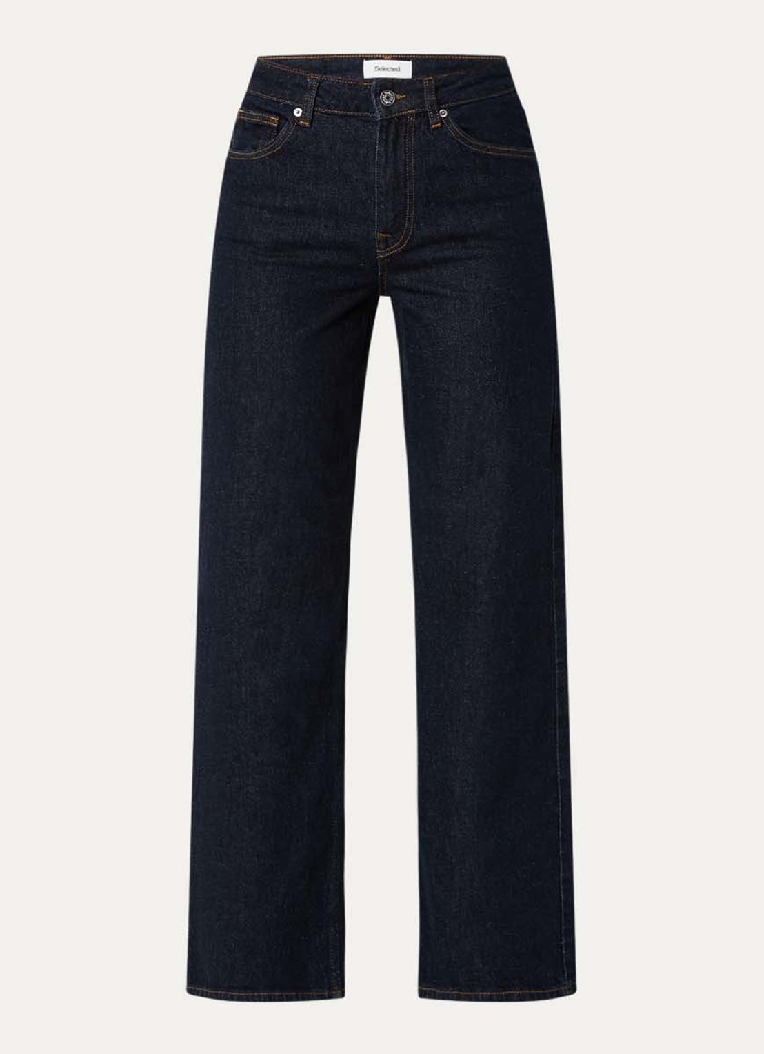 Selected Noos mid waist straight leg jeans met donkere wassing - voorkant indigo