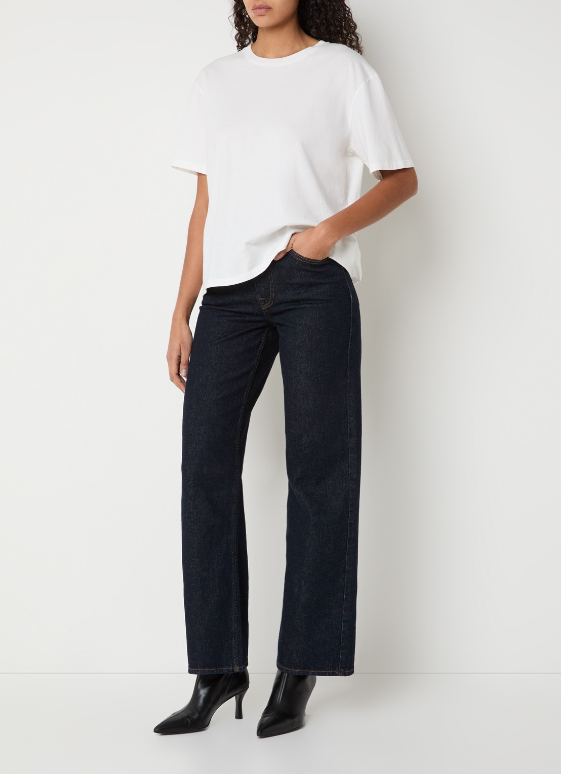 Selected Noos mid waist straight leg jeans met donkere wassing - voorkant 2 indigo