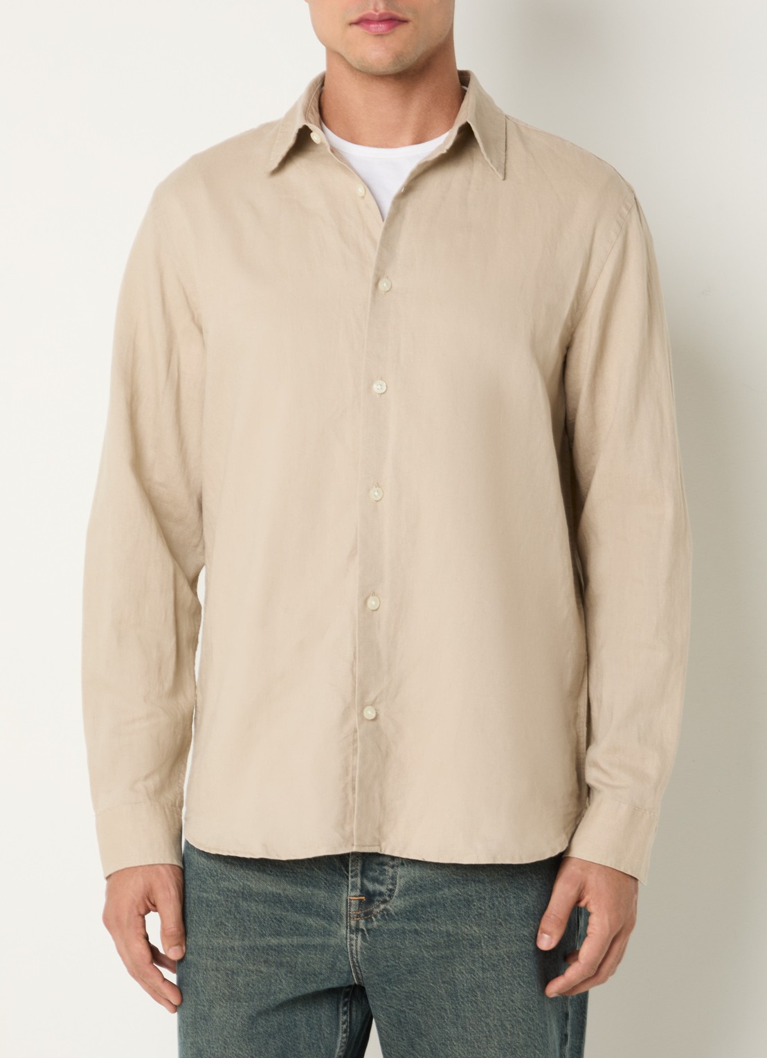 Selected Noos regular fit overhemd in linnenblend - detail 4 khaki