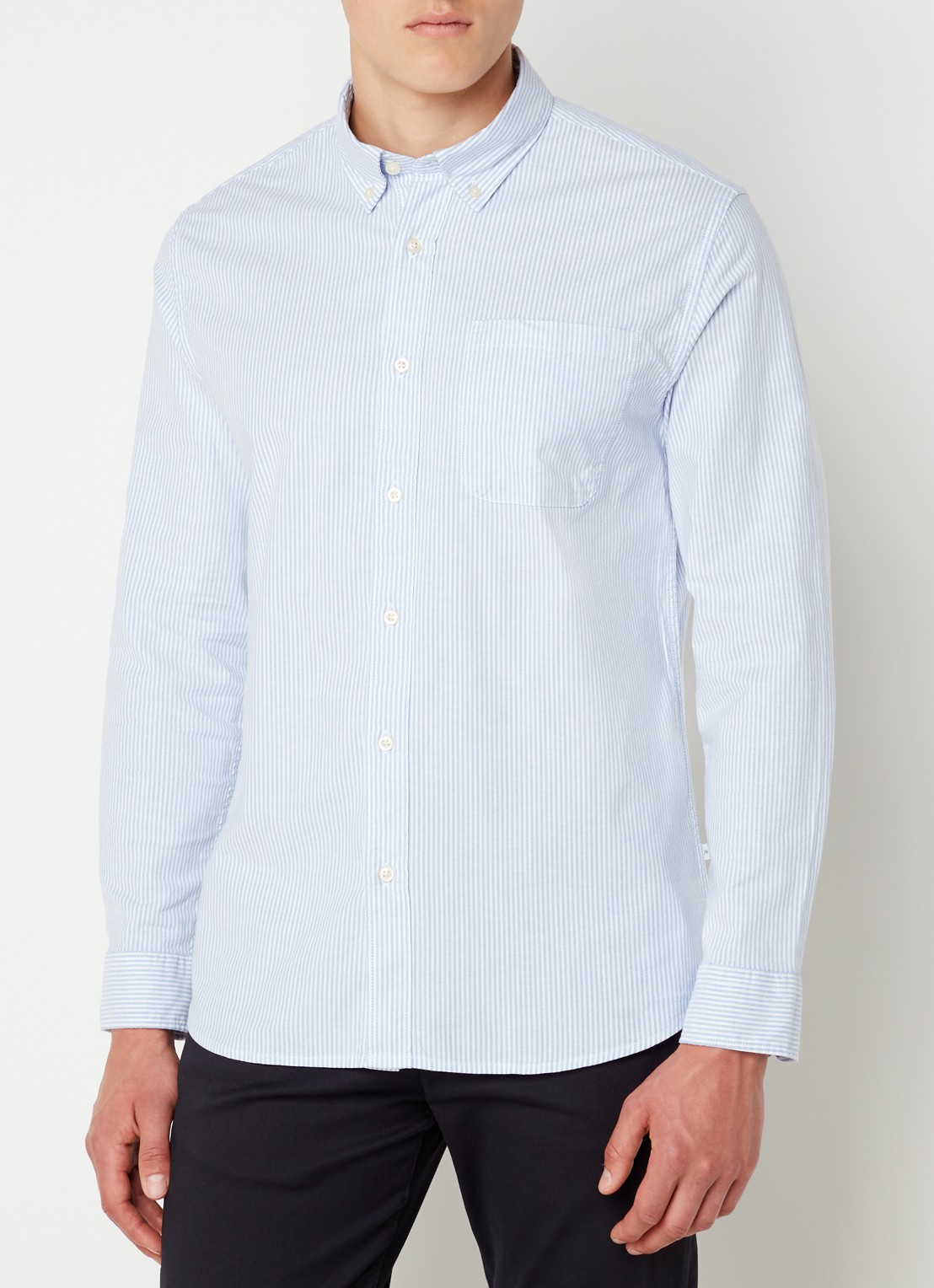 Selected Noos regular fit overhemd met borstzak en streepprint - detail 4 lichtblauw
