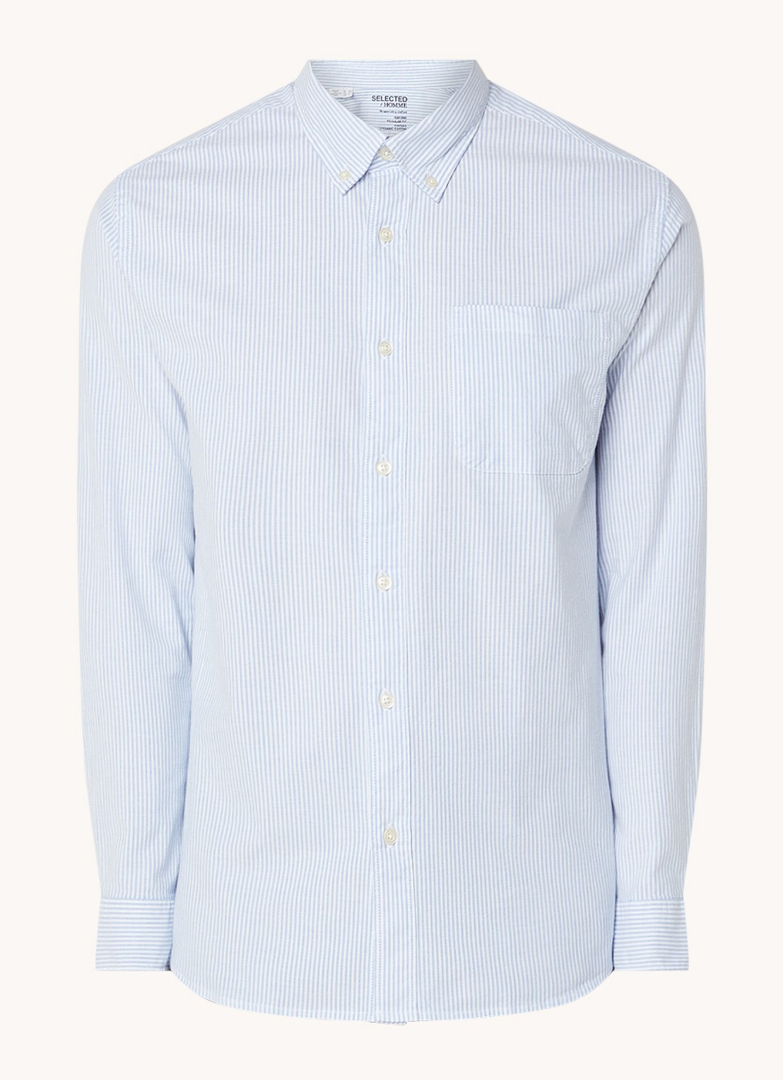 Selected Noos regular fit overhemd met borstzak en streepprint - voorkant 2 lichtblauw