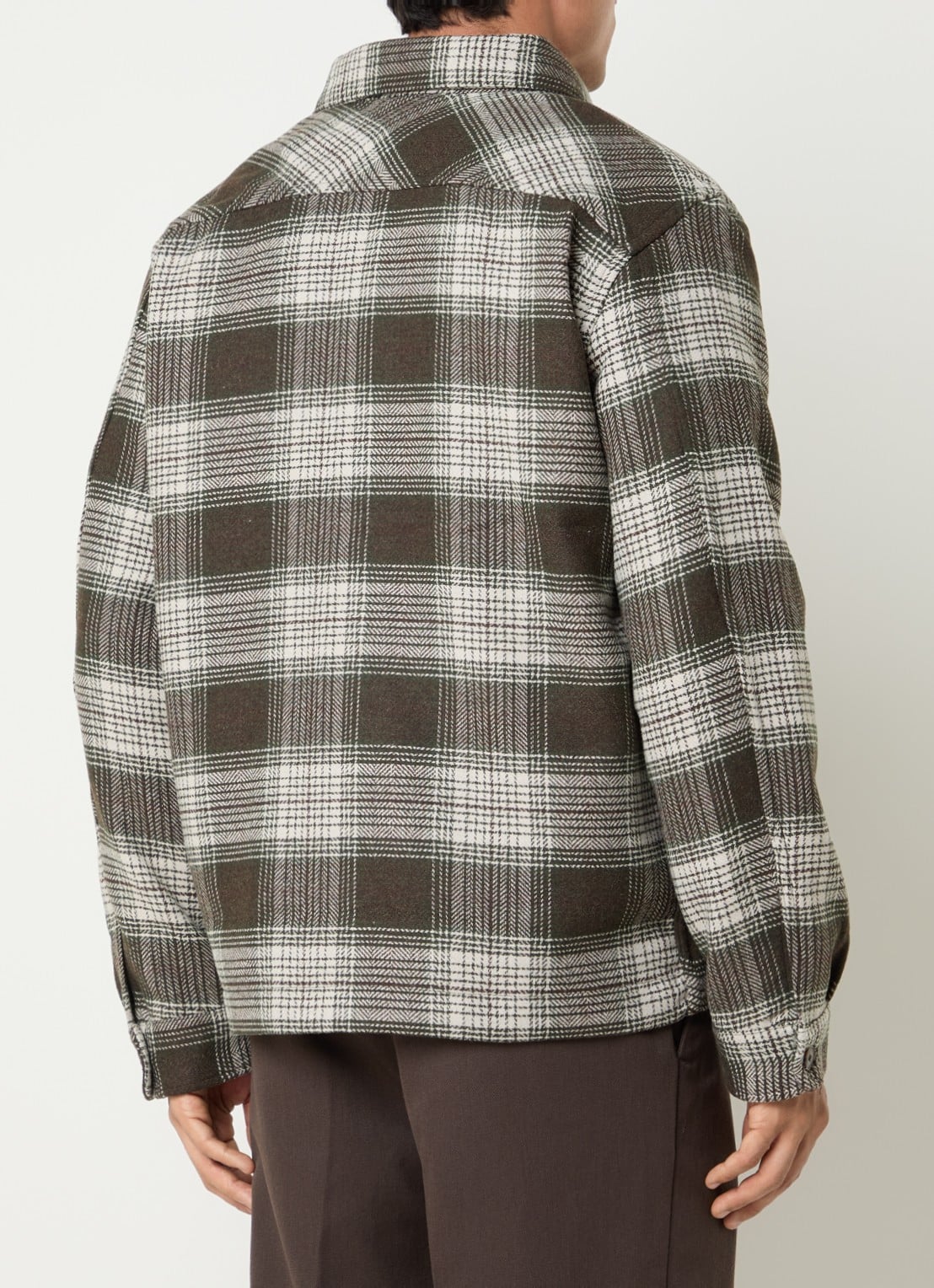 Selected Ole overshirt in wolblend met ruitdessin - achterkant 2 mosgroen