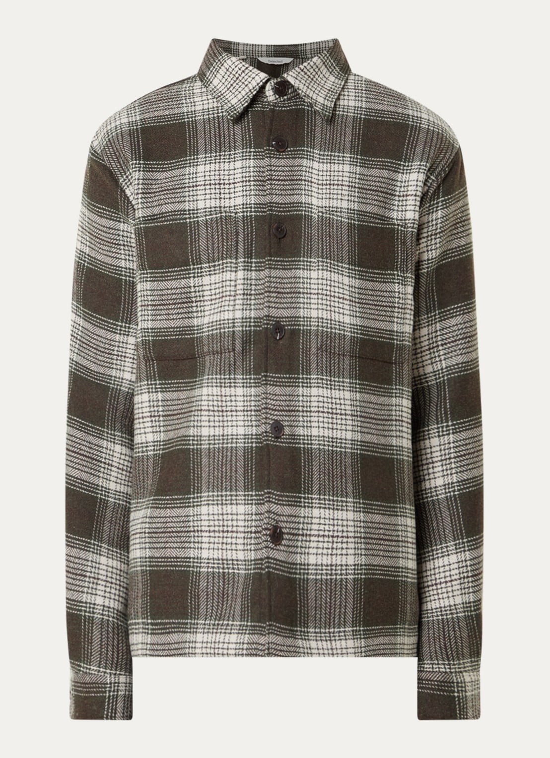 Selected Ole overshirt in wolblend met ruitdessin - voorkant 3 mosgroen