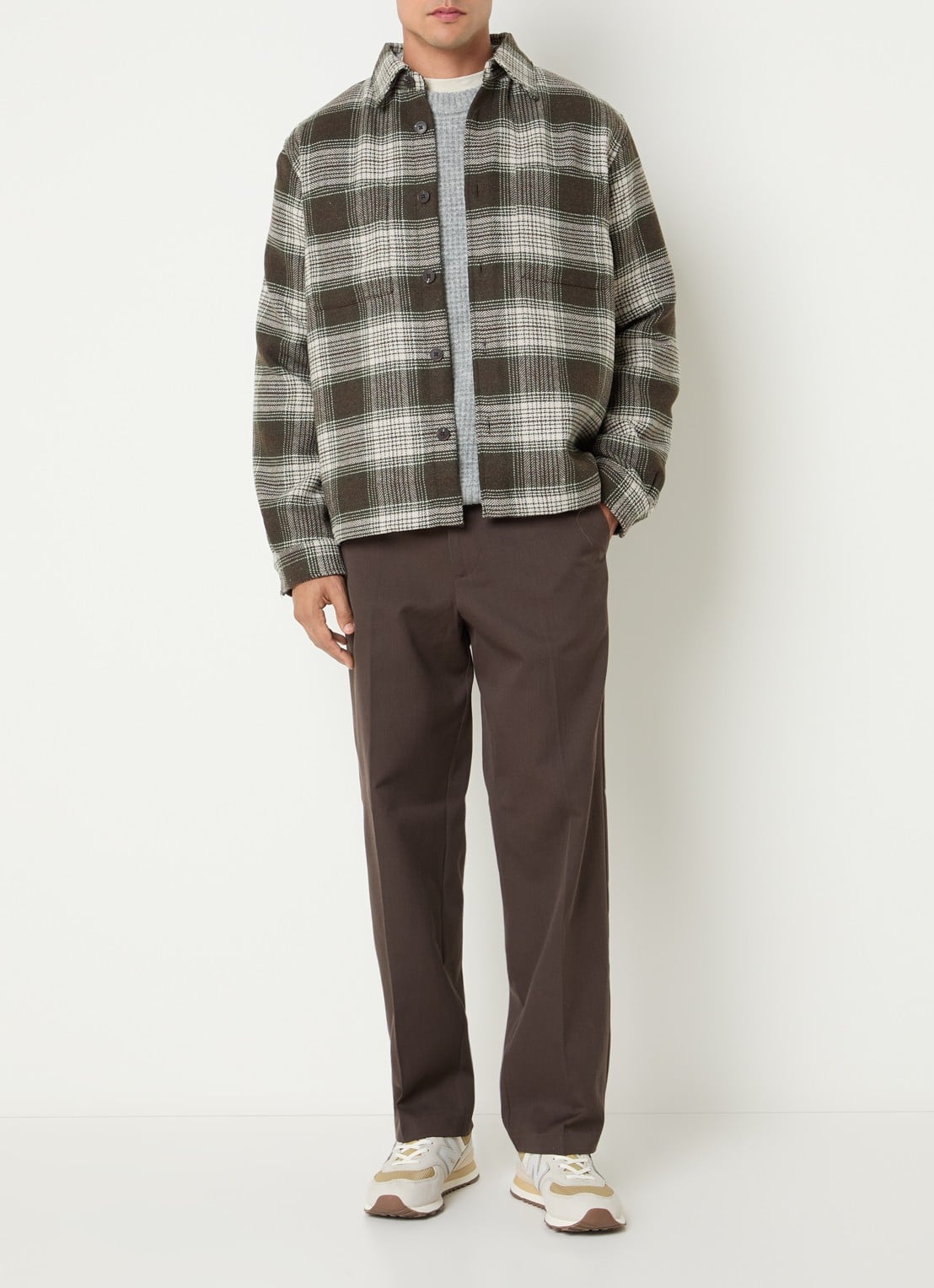 Selected Ole overshirt in wolblend met ruitdessin - voorkant 4 mosgroen