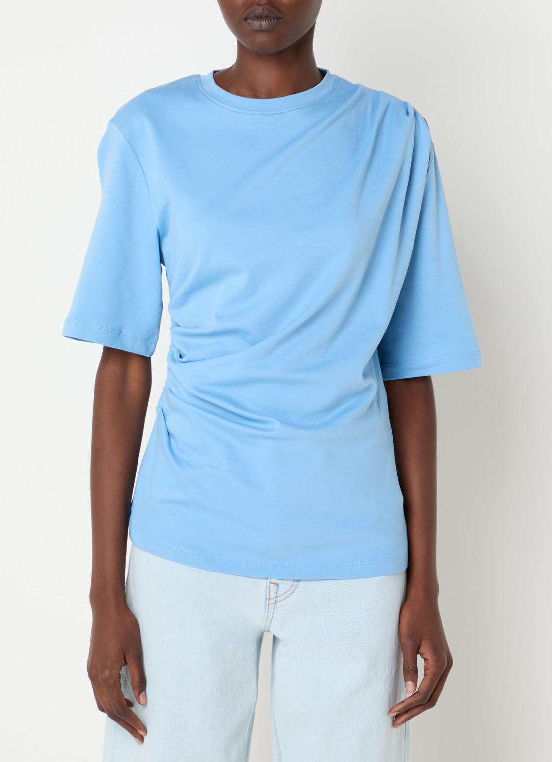 Selected Oline T-shirt met plooidetail en asymmetrische zoom - detail 4 lichtblauw