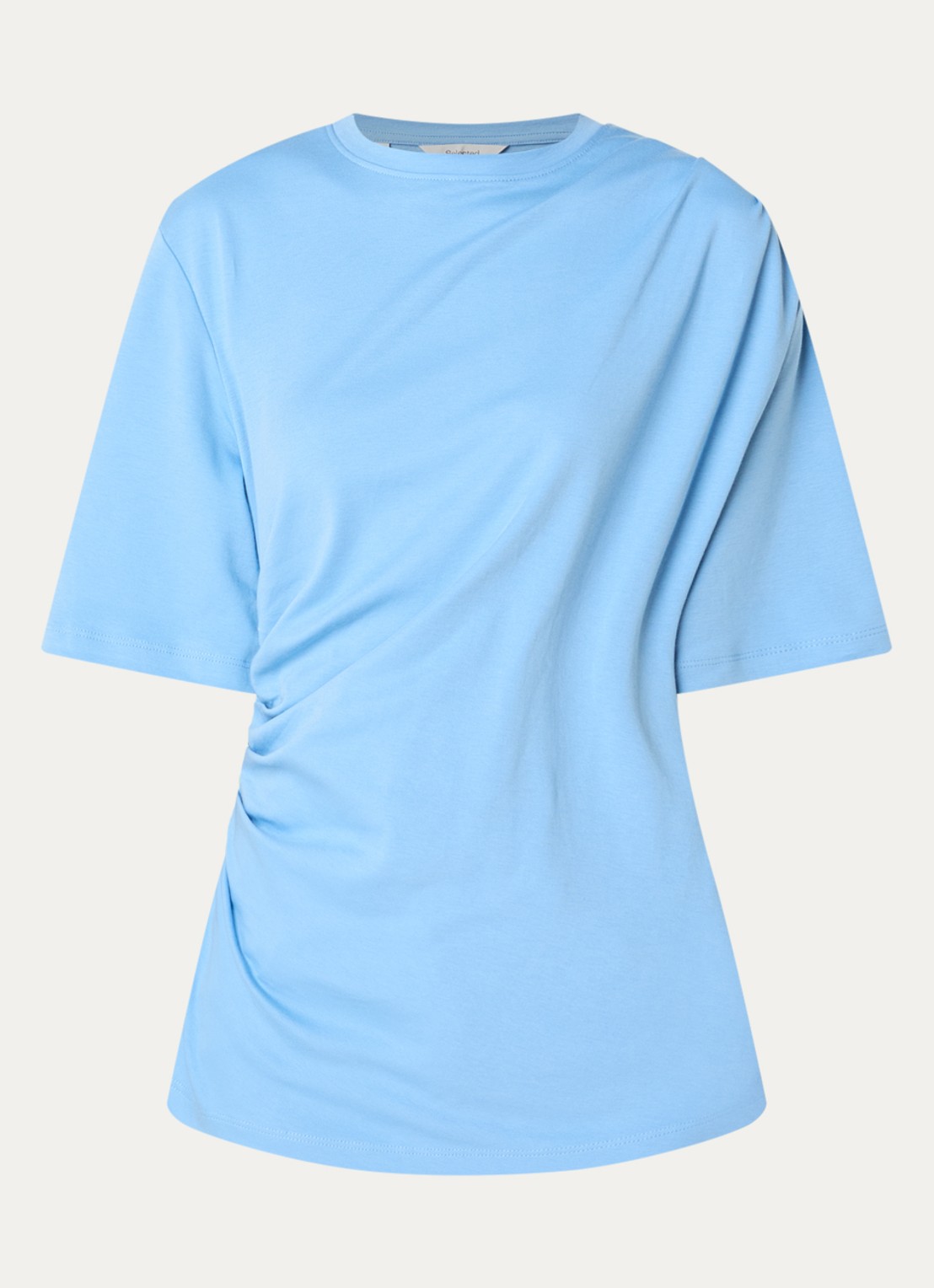 Selected Oline T-shirt met plooidetail en asymmetrische zoom - voorkant 2 lichtblauw