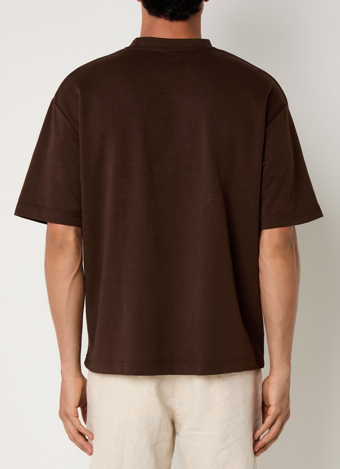 Selected Oscar T-shirt met ronde hals - achterkant chocoladebruin