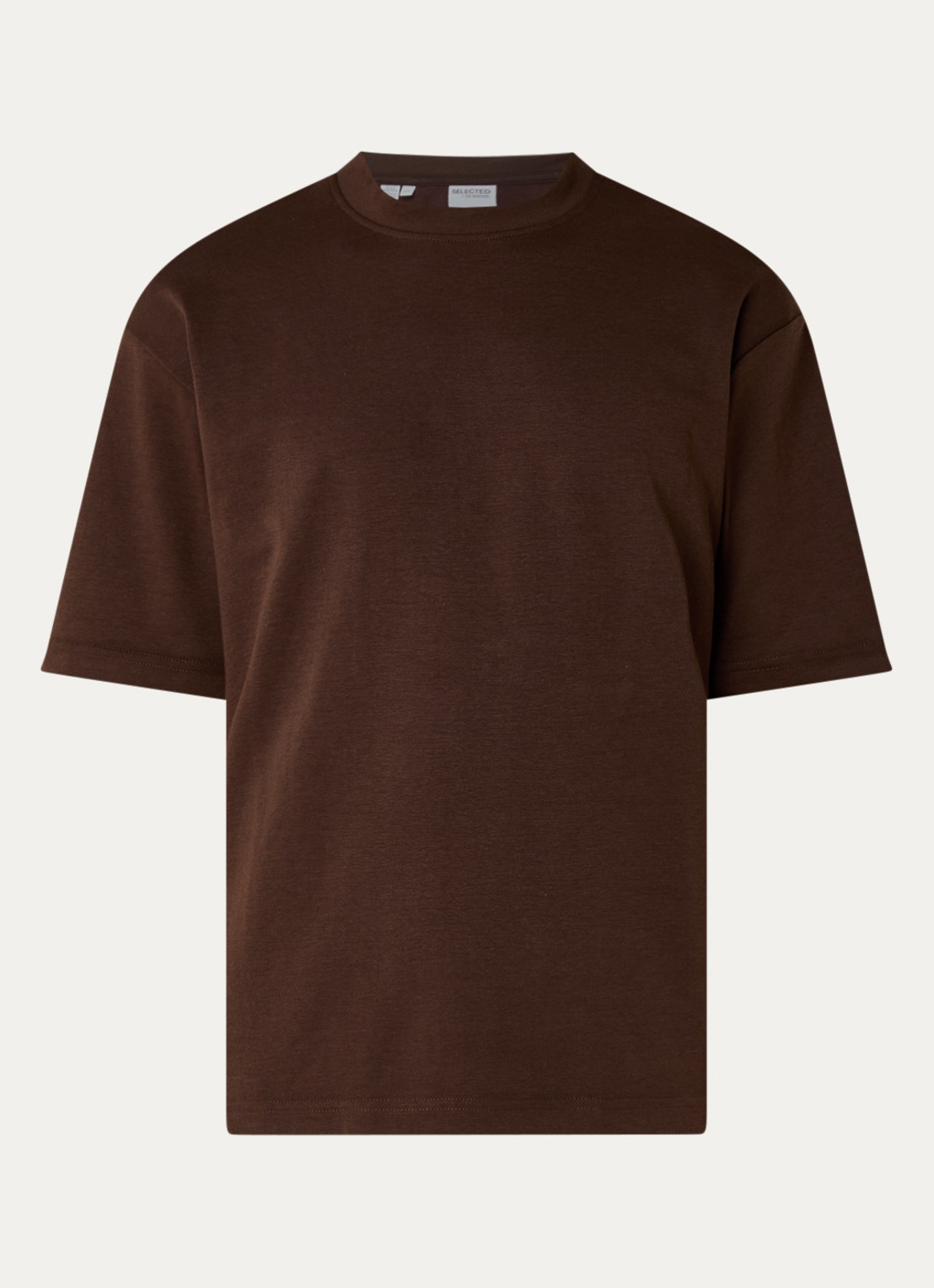 Selected Oscar T-shirt met ronde hals - voorkant 2 chocoladebruin