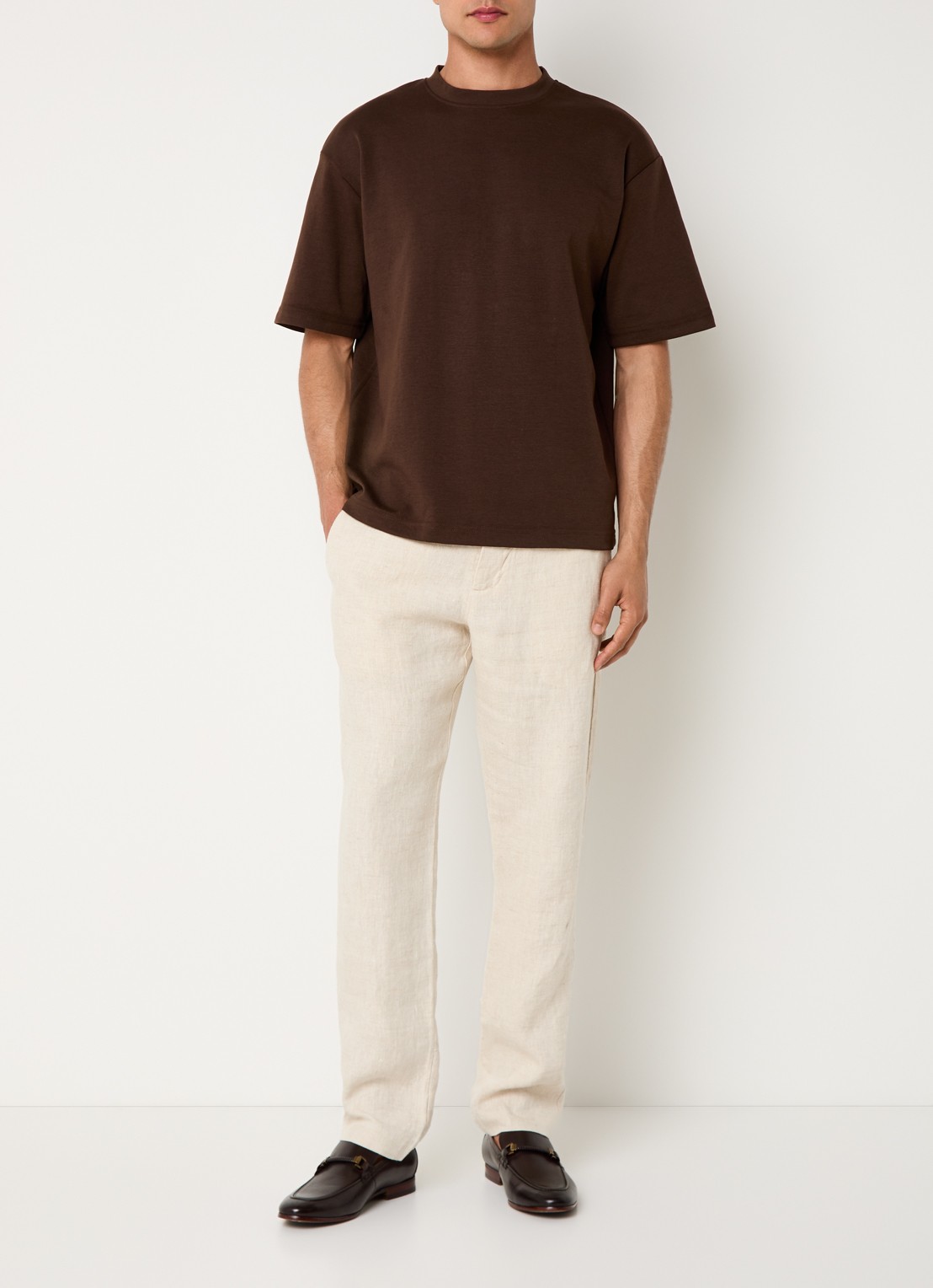 Selected Oscar T-shirt met ronde hals - voorkant 3 chocoladebruin