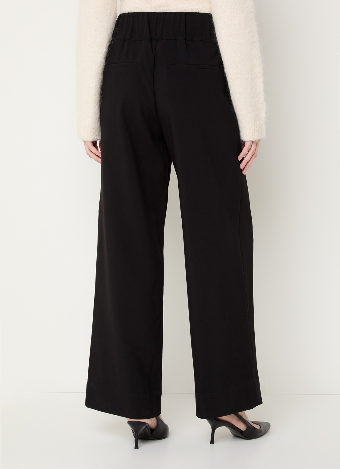 Selected Patricia mid waist wide fit pantalon met steekzakken - achterkant 3 zwart