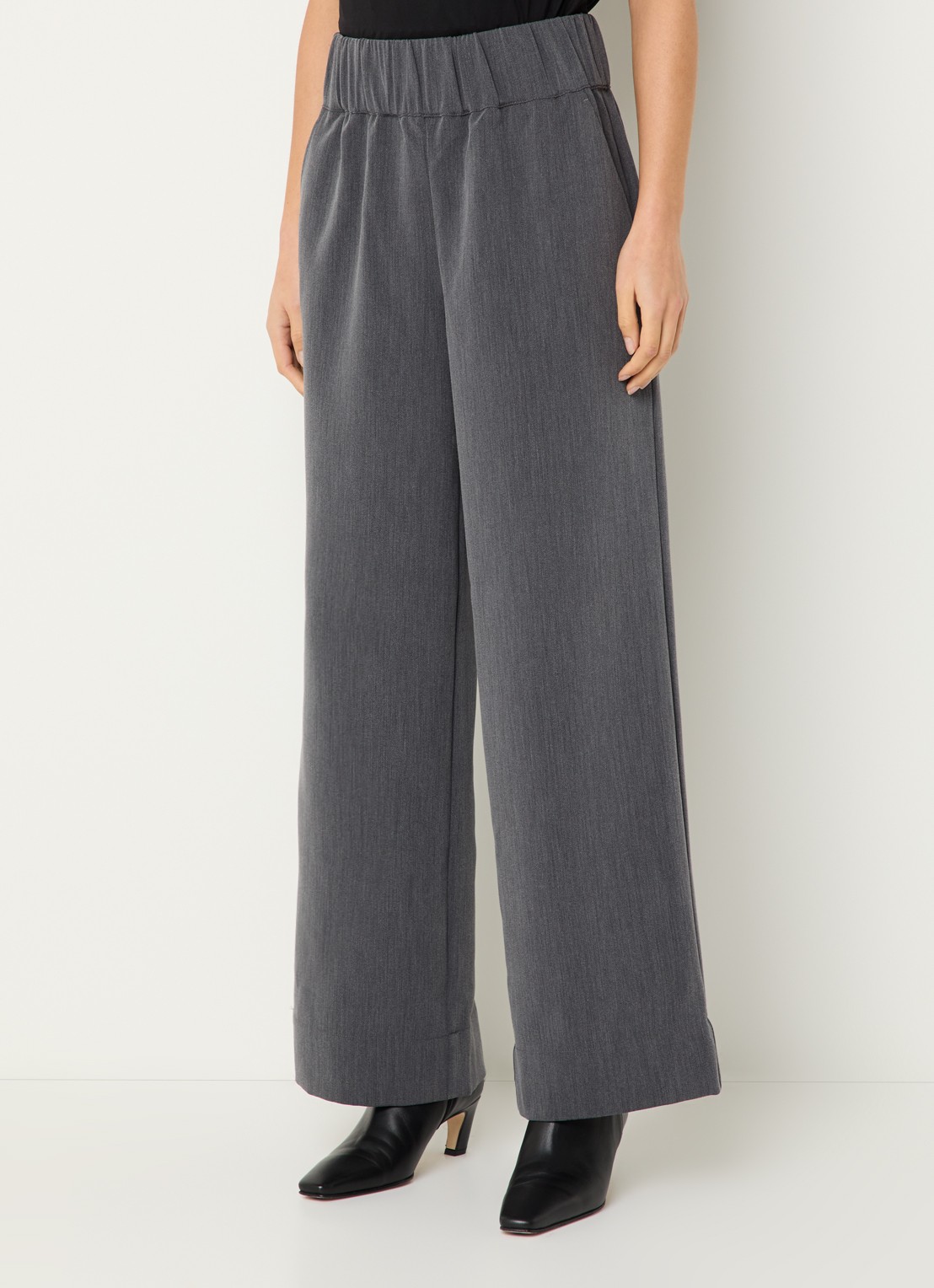 Selected Patricia mid waist wide fit pantalon met steekzakken - detail 3 donkergrijs