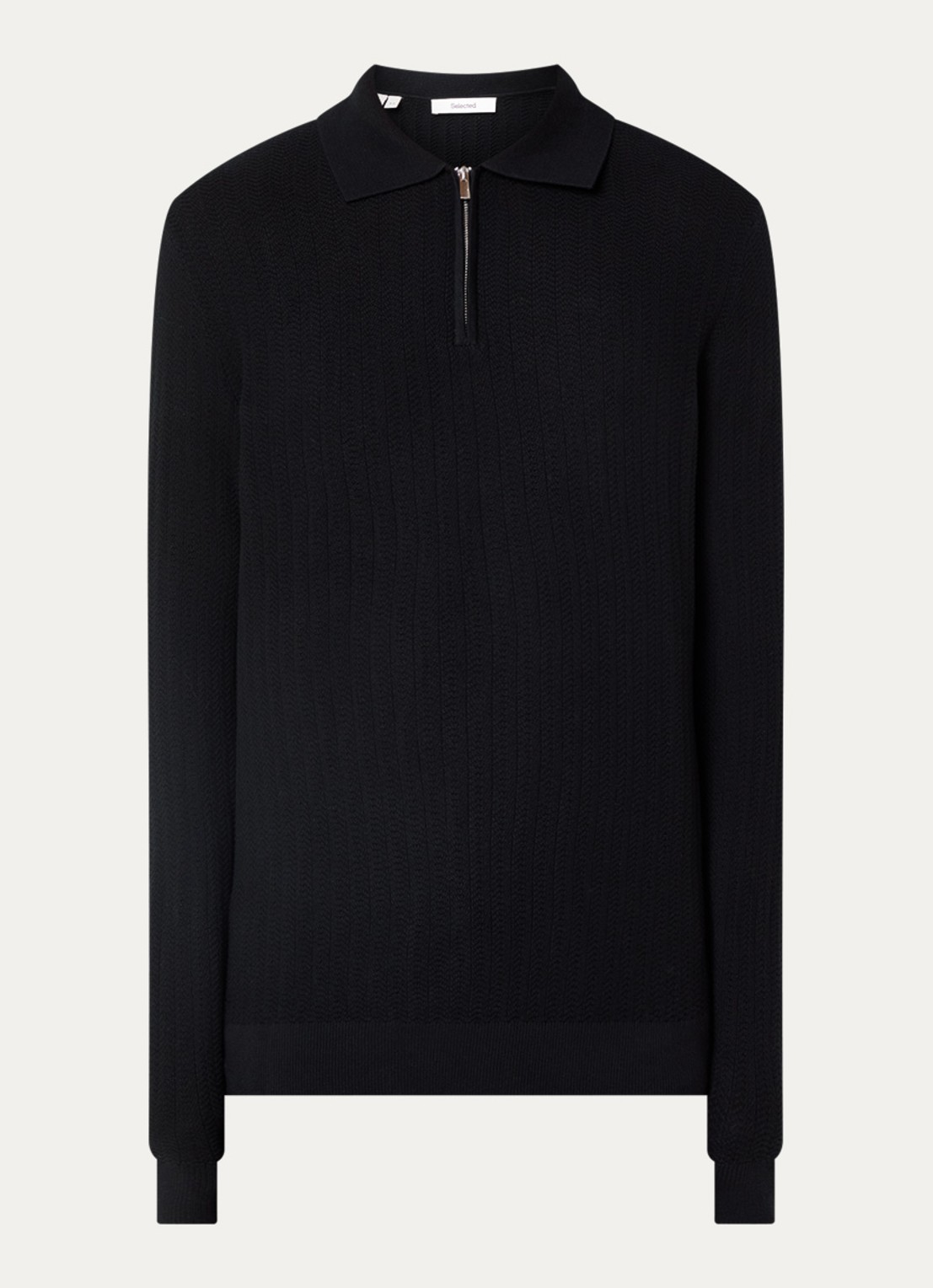 Selected Ran regular fit polo met halve rits - voorkant 2 zwart