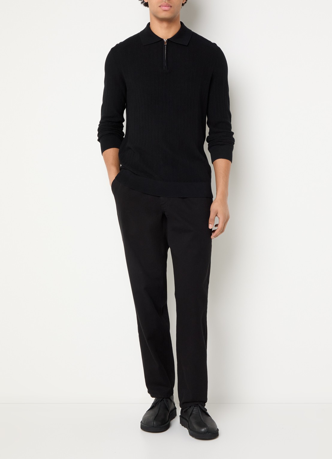 Selected Ran regular fit polo met halve rits - voorkant 3 zwart