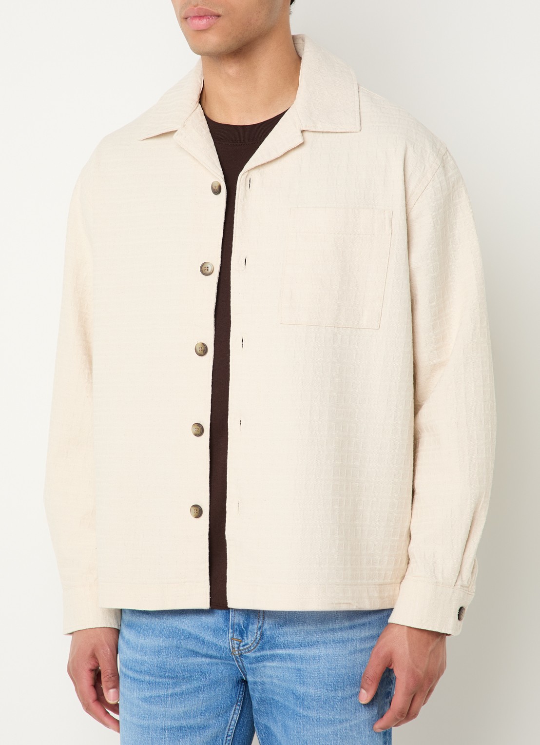 Selected Ray regular fit overshirt met borstzak - detail 4 creme