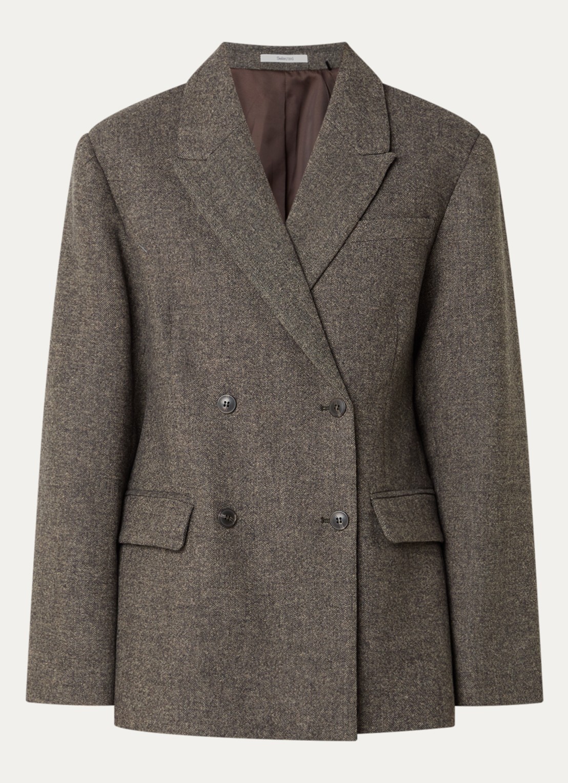 Selected Reeda getailleerde blazer in wolblend met klepzakken - voorkant 2 bruin