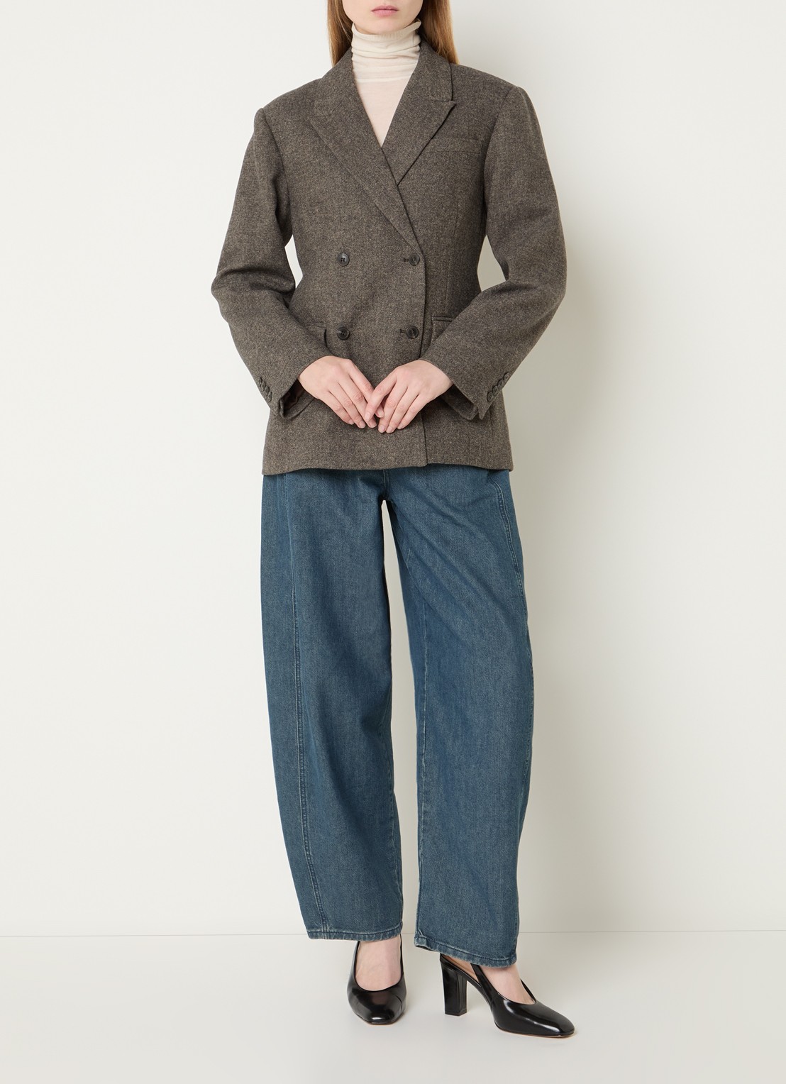 Selected Reeda getailleerde blazer in wolblend met klepzakken - voorkant 3 bruin