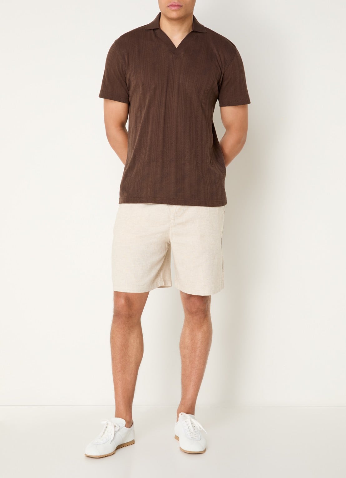 Selected Reg-Harvey loose fit korte broek in linnenblend - voorkant 3 beige