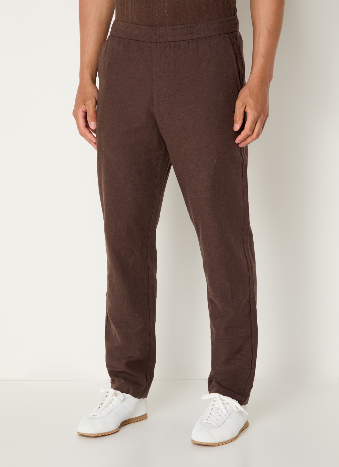 Selected Reg-Harvey straight fit broek in linnenblend - detail bruin