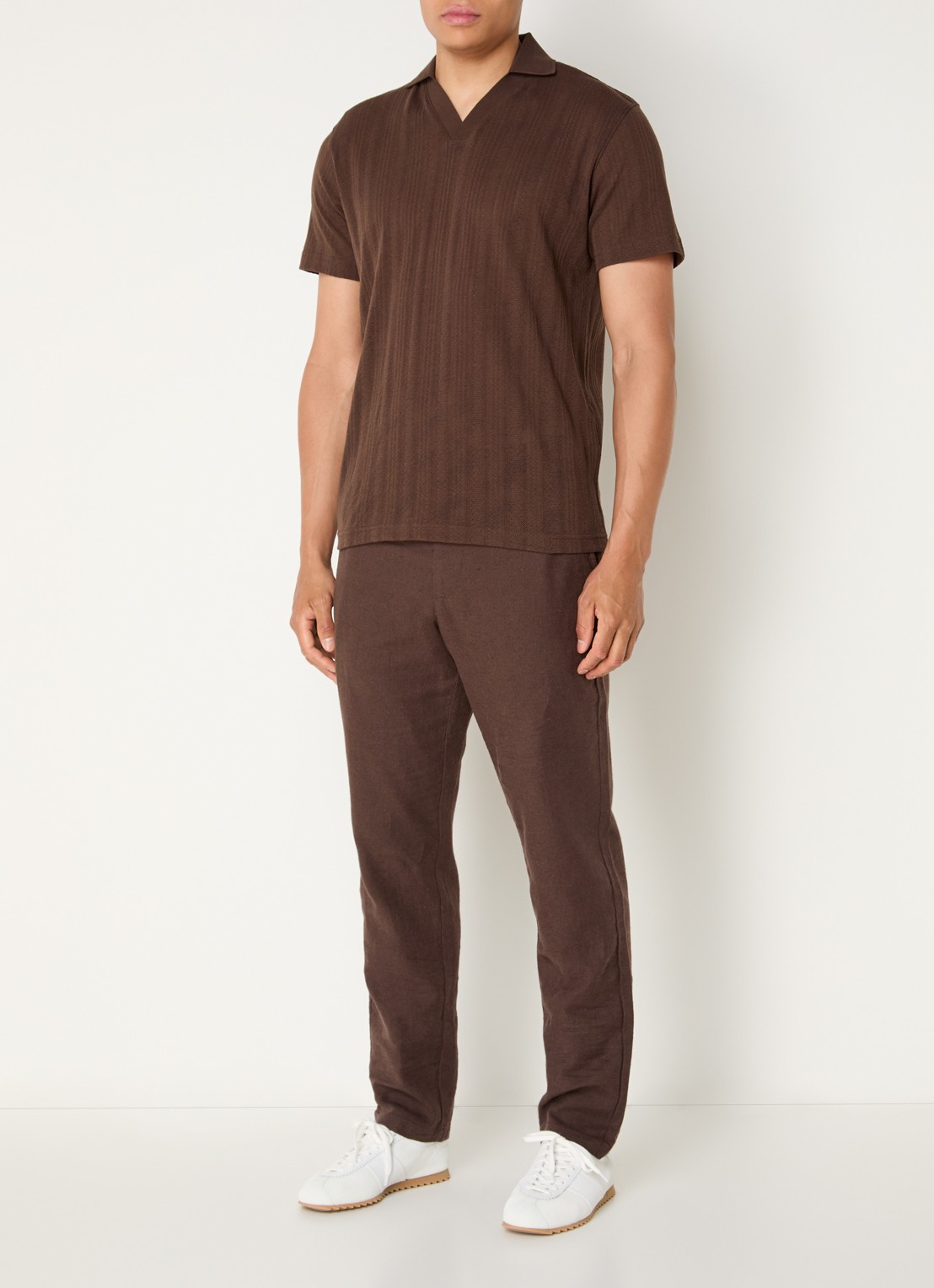 Selected Reg-Harvey straight fit broek in linnenblend - voorkant 4 bruin