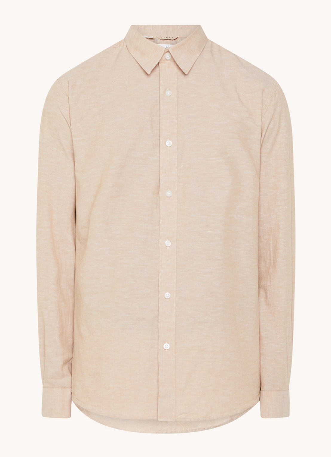 Selected Regnew regular fit overhemd in linnenblend - voorkant 3 beige