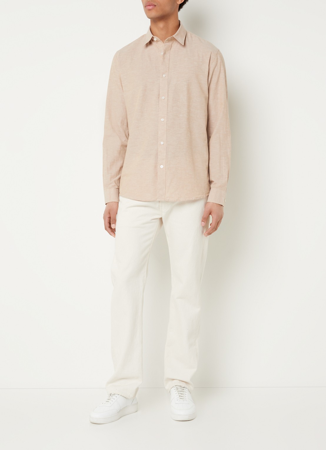 Selected Regnew regular fit overhemd in linnenblend - voorkant 4 beige