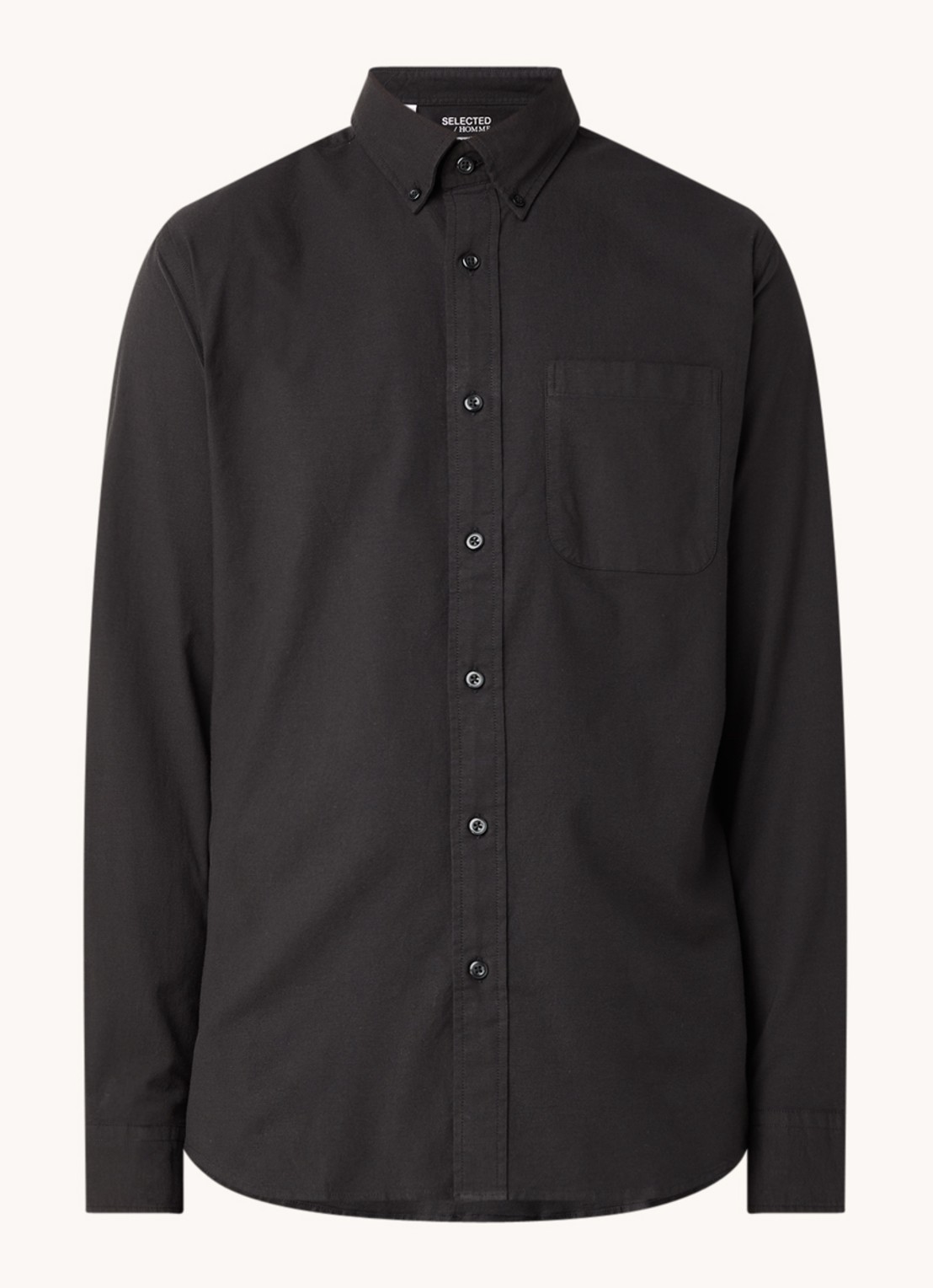 Selected Regrick regular fit overhemd in  katoenblend - voorkant 3 zwart