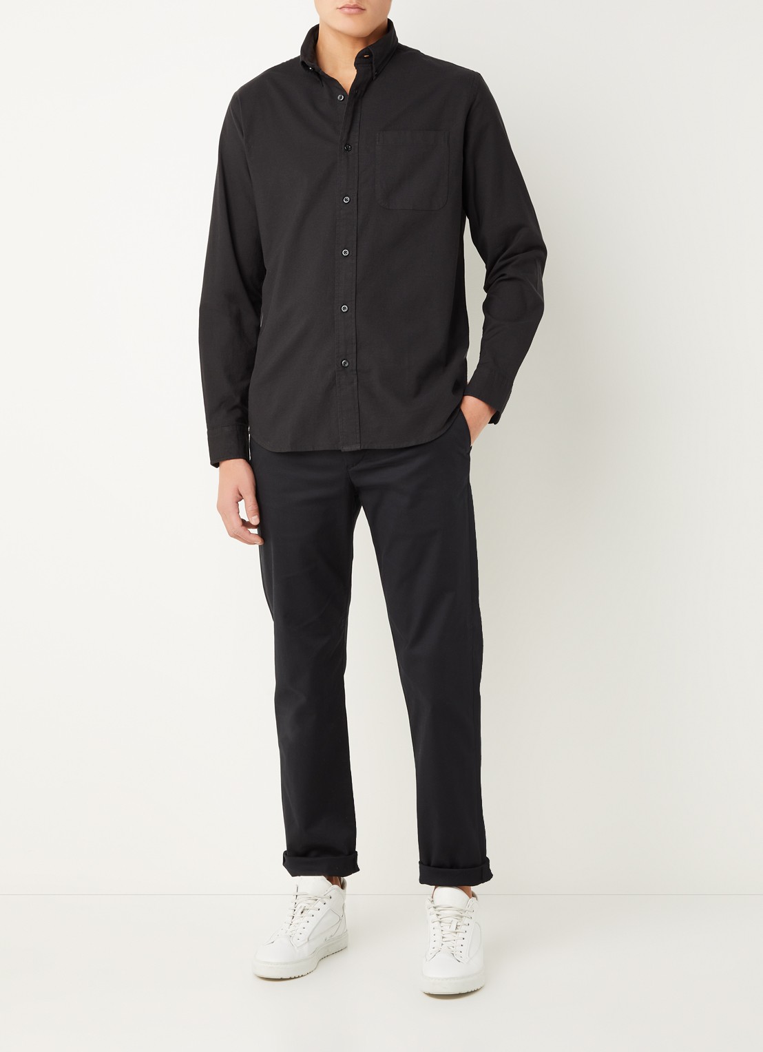Selected Regrick regular fit overhemd in  katoenblend - voorkant 4 zwart
